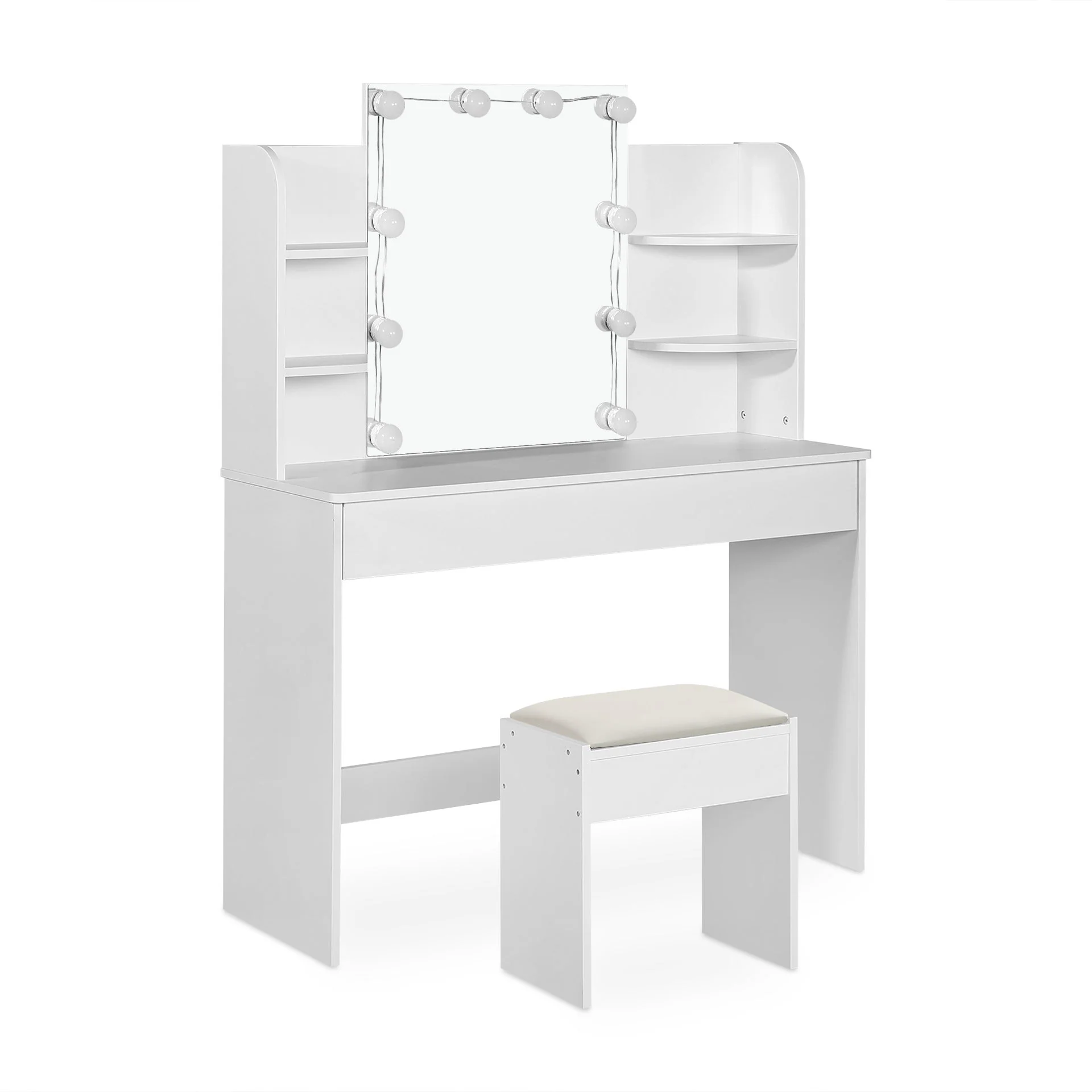 Celosia 2 Piece Dressing Table with Mirror & Stool Set - White - Image 10