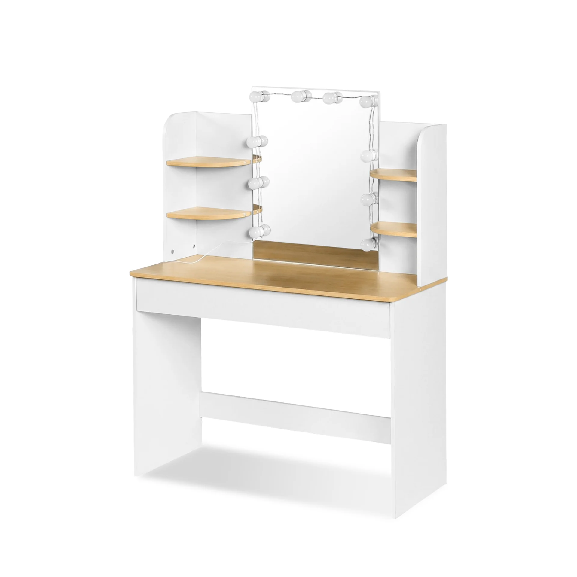 Celosia 2 Piece Dressing Table with Mirror & Stool Set - White + Natural - Image 7