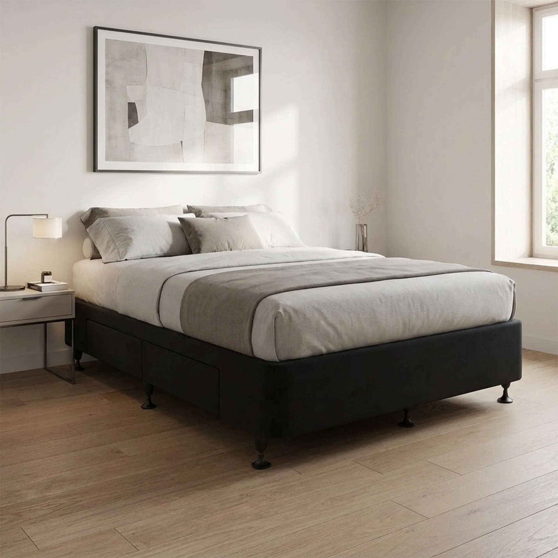 Charles Fabric Queen Bed Base 4 Drawers - Black - Image 4