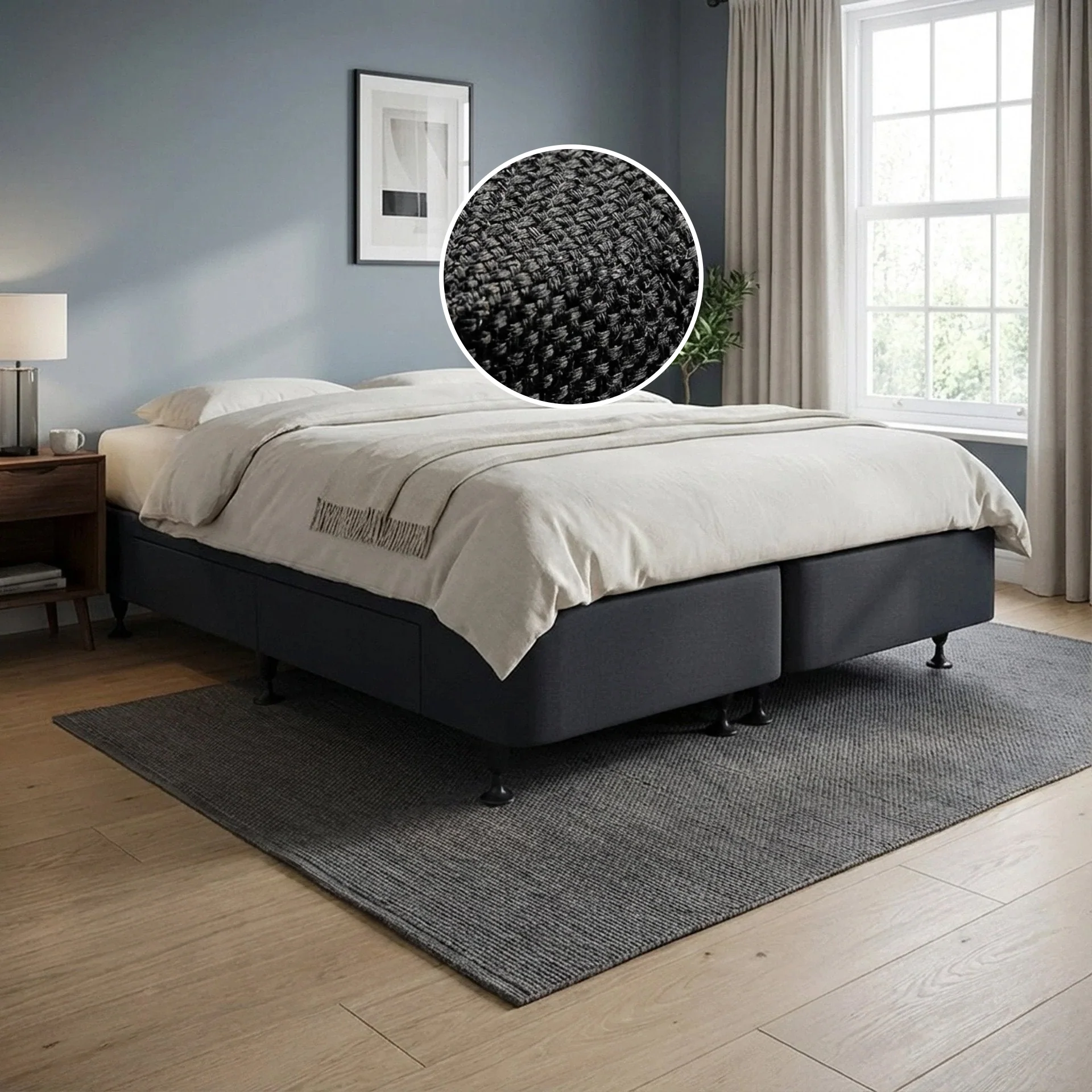 Charles Fabric Super King Split Bed Base 4 Drawers - Black - Image 2