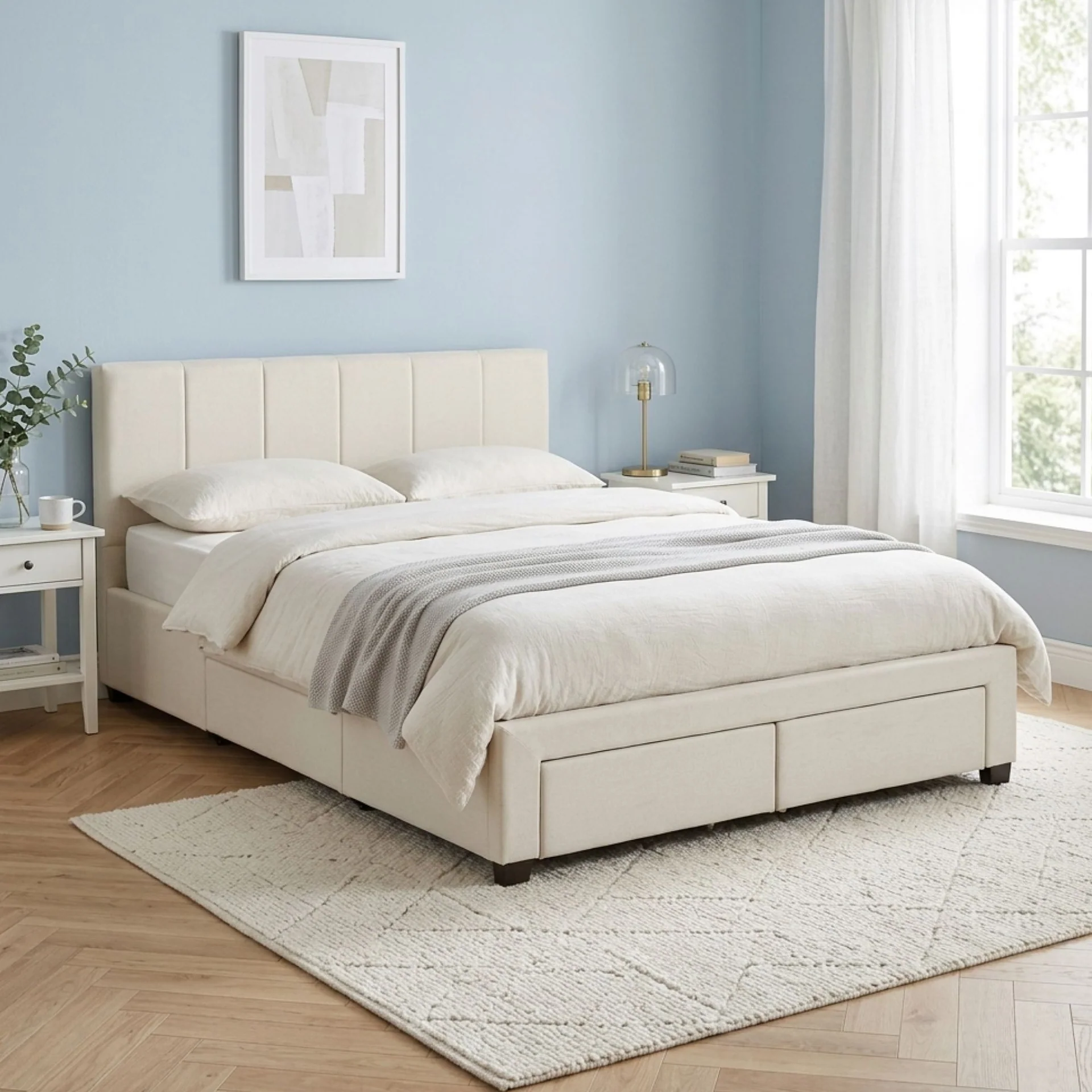 Charlotte Double Bed Frame with 4 Drawers - Beige