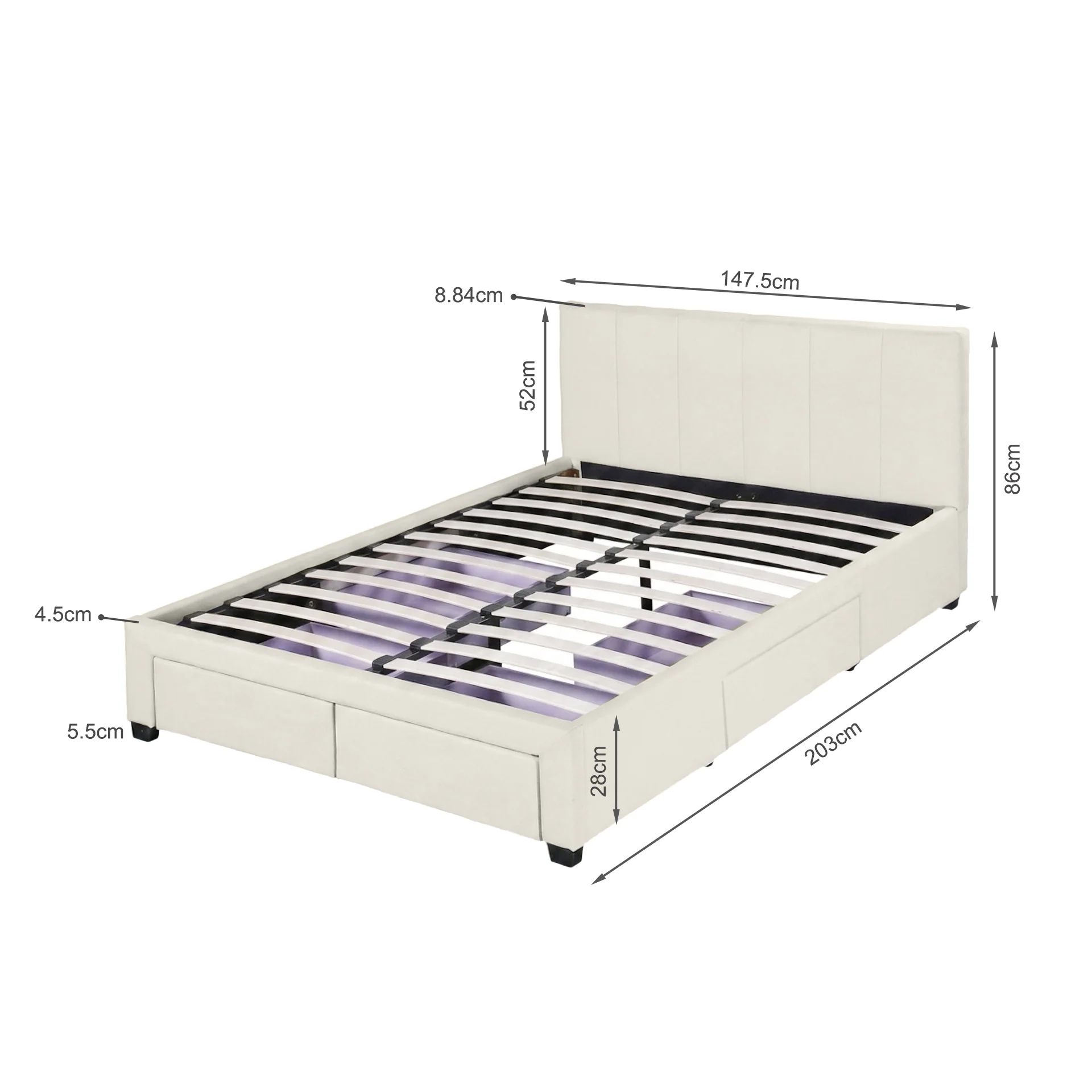 Charlotte Double Bed Frame with 4 Drawers - Beige - Image 13