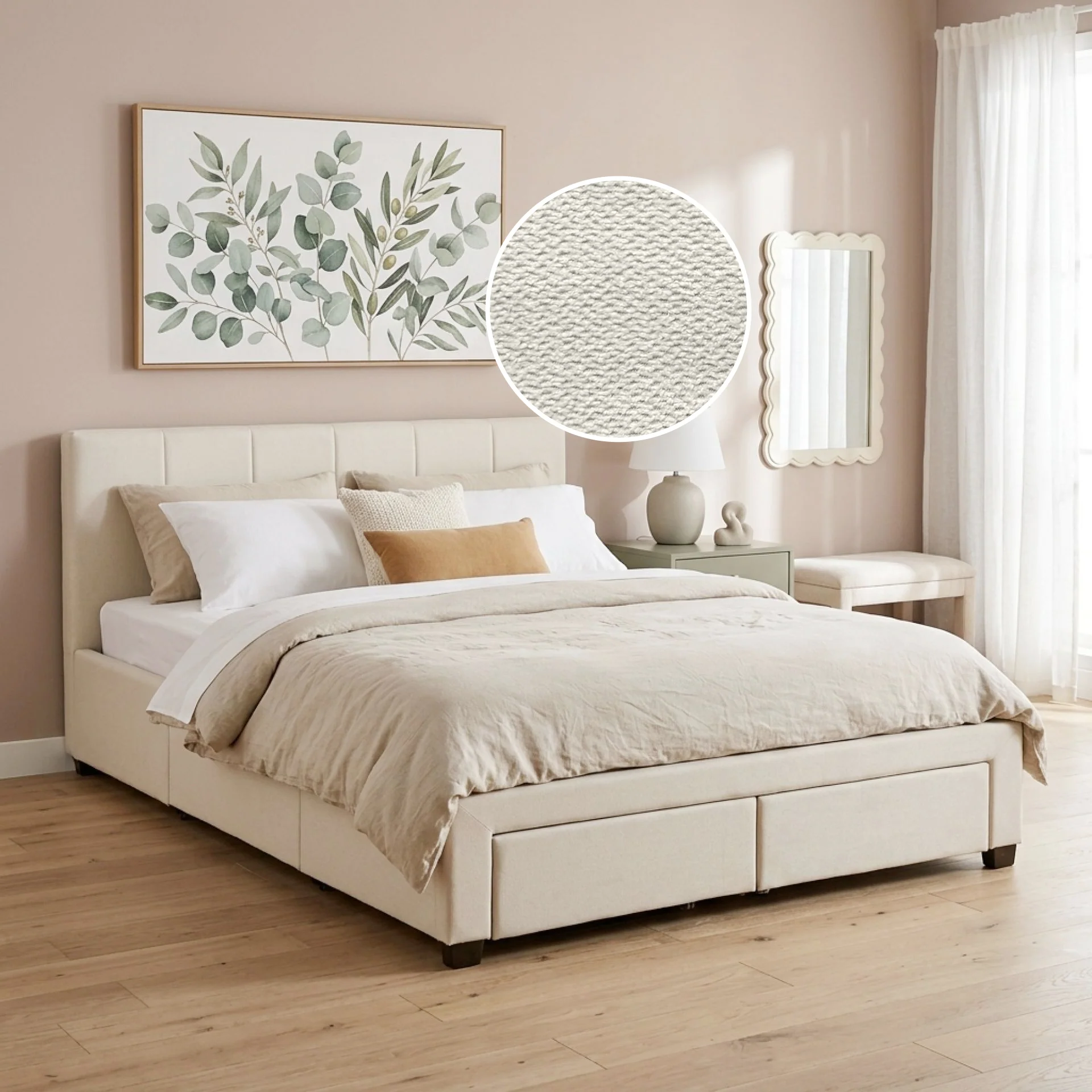Charlotte Double Bed Frame with 4 Drawers - Beige - Image 2