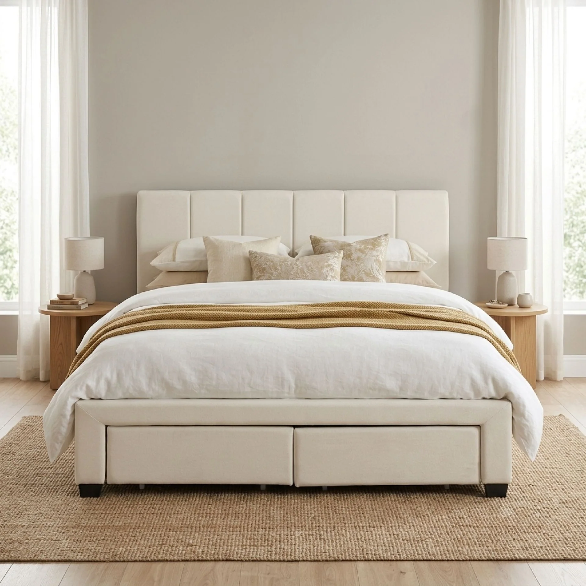 Charlotte Double Bed Frame with 4 Drawers - Beige - Image 3