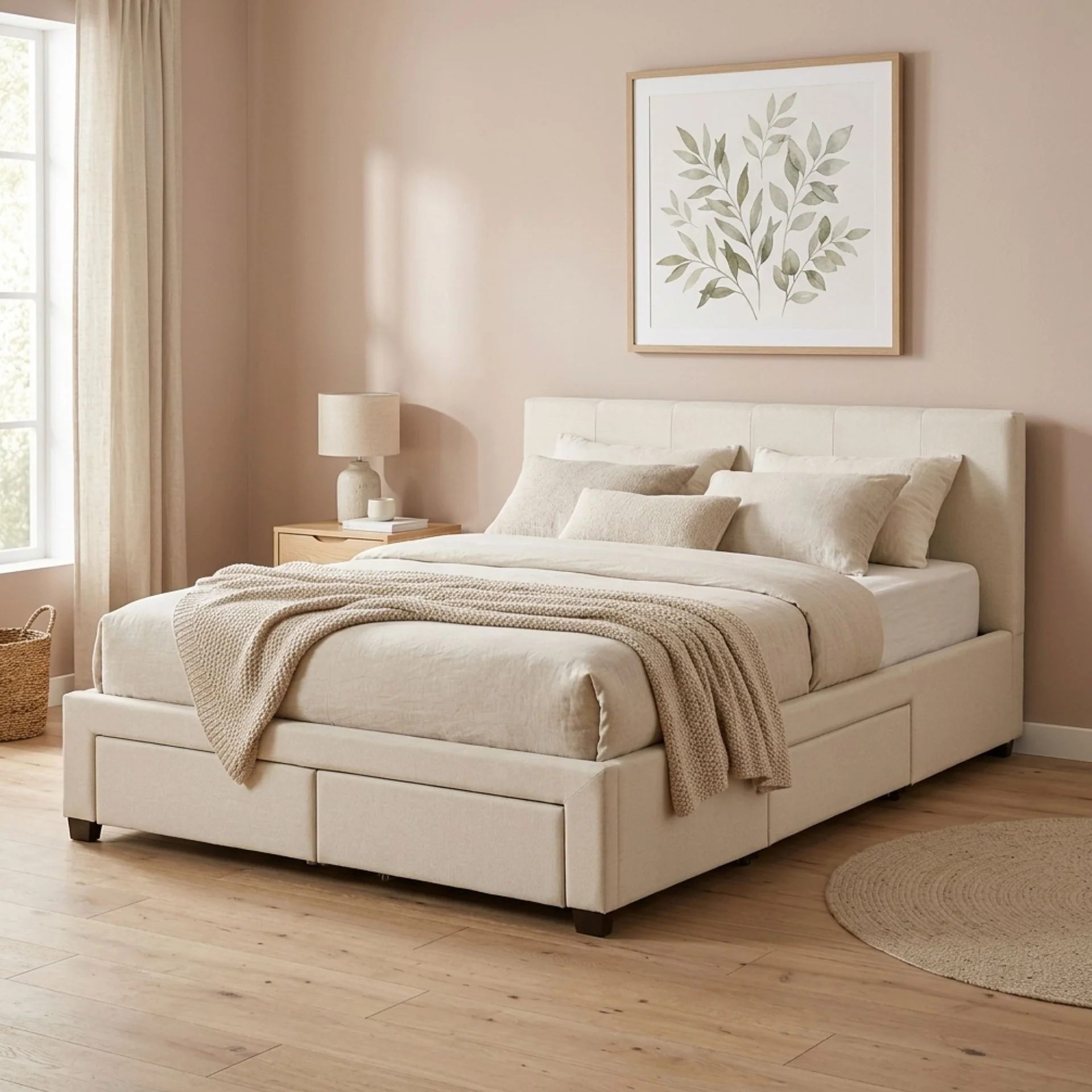 Charlotte Double Bed Frame with 4 Drawers - Beige - Image 4