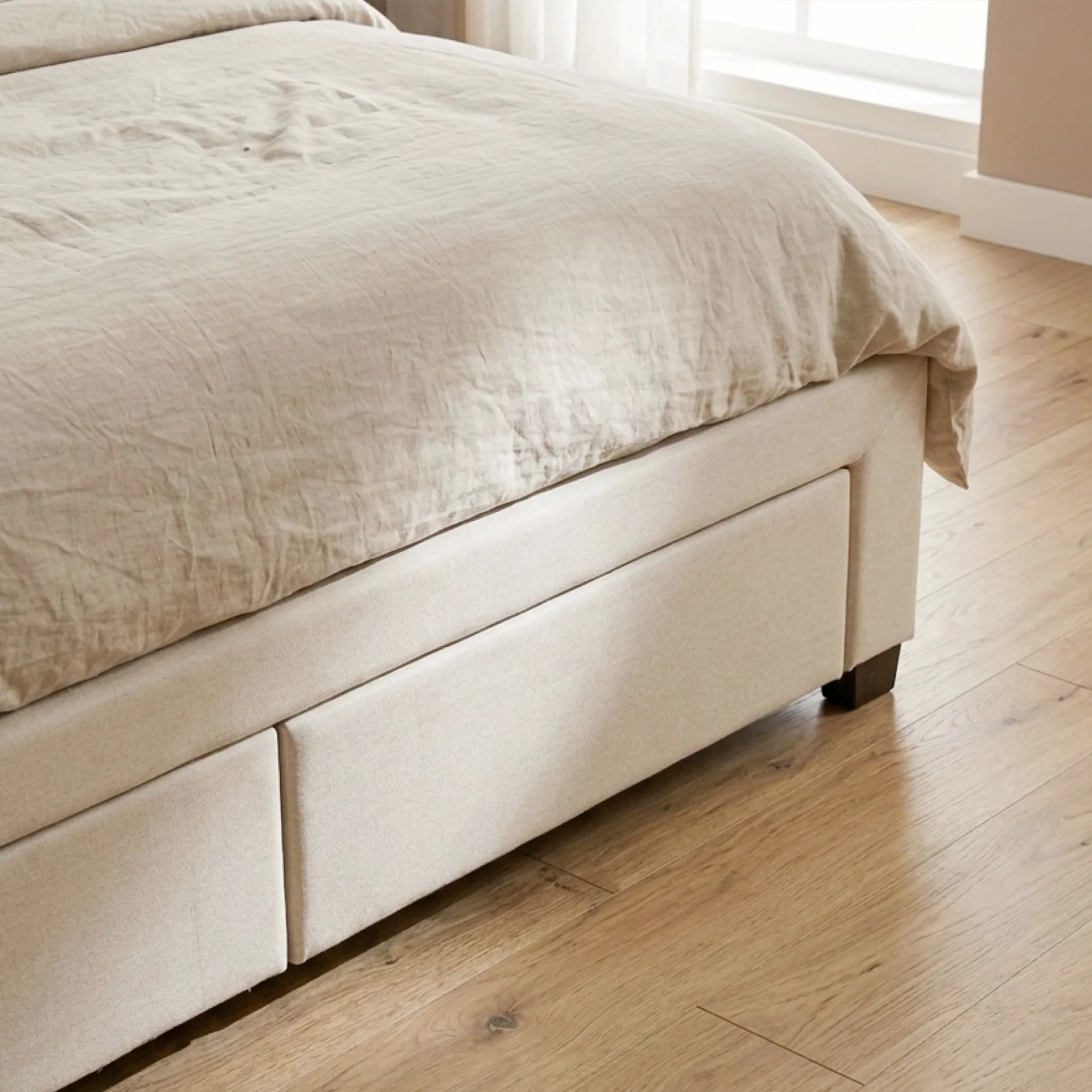 Charlotte Double Bed Frame with 4 Drawers - Beige - Image 7