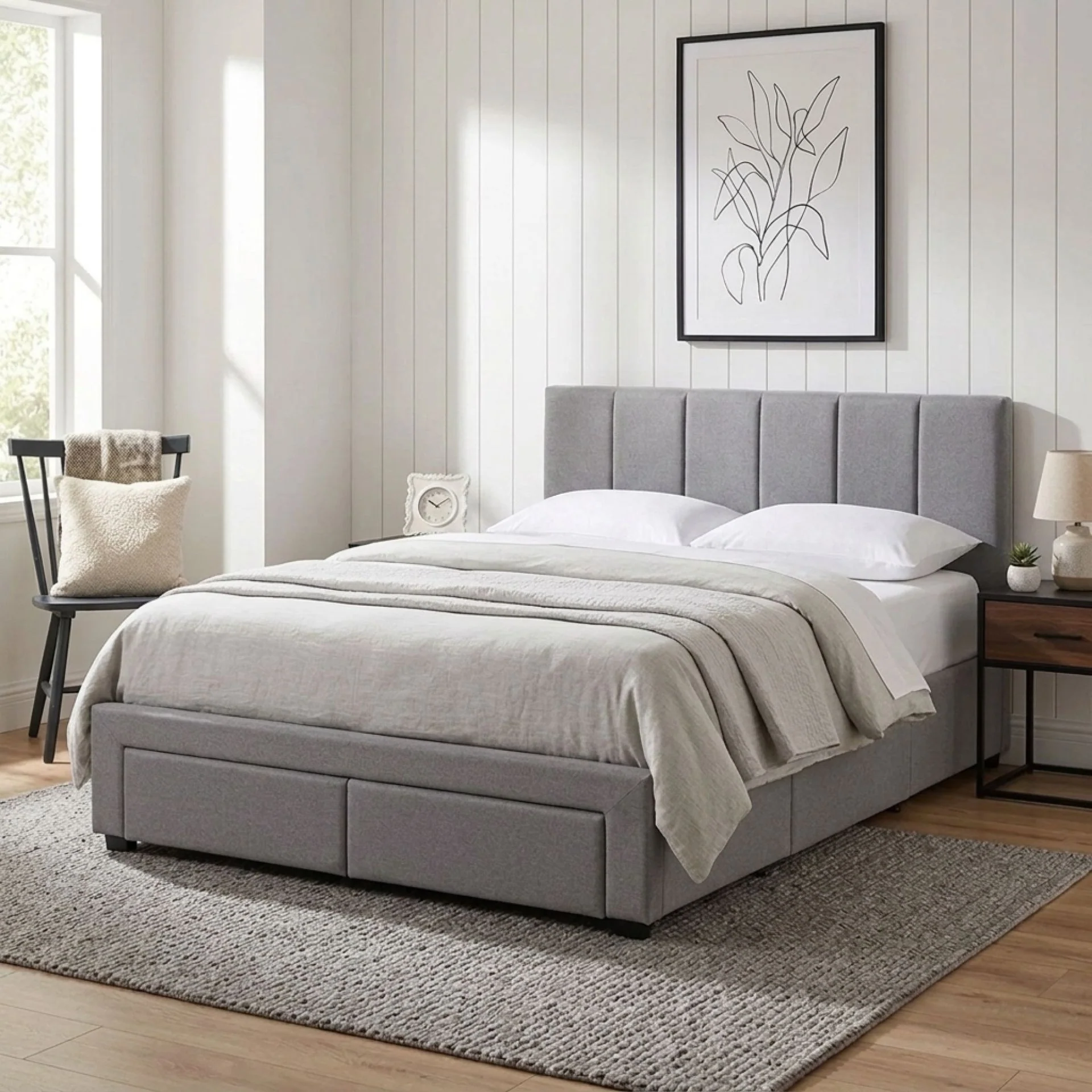 Charlotte Double Bed Frame with 4 Drawers - Light Grey - Image 3