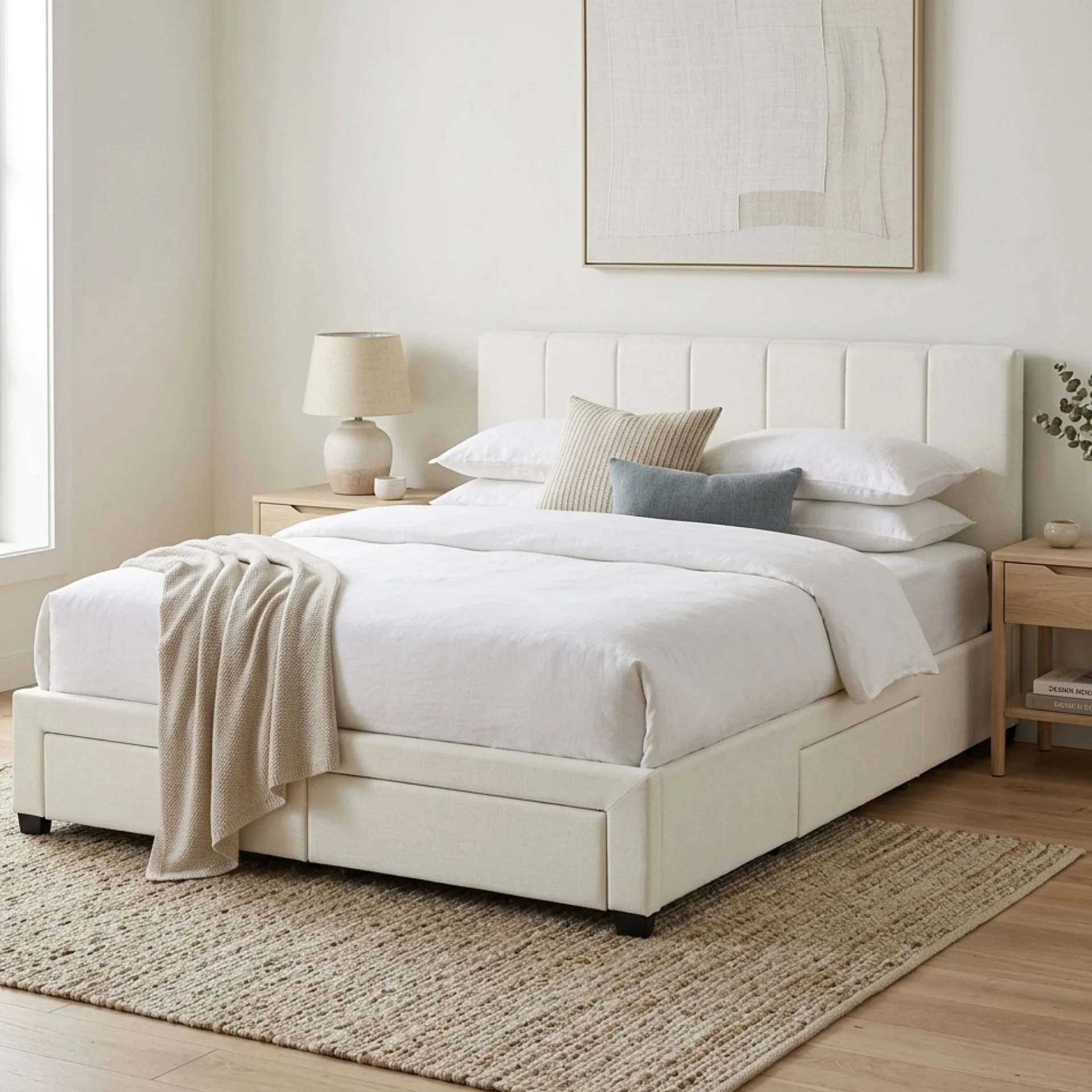 Charlotte Queen Bed Frame with 4 Drawers - Beige - Image 4