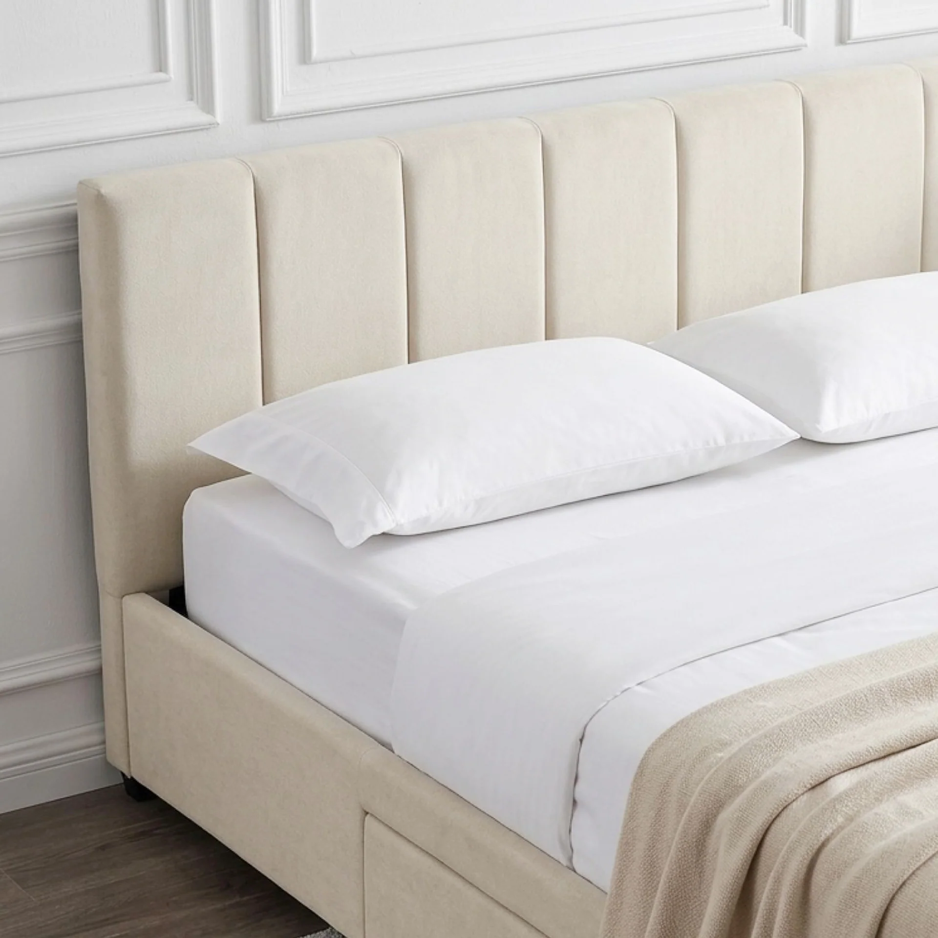 Charlotte Queen Bed Frame with 4 Drawers - Beige - Image 7