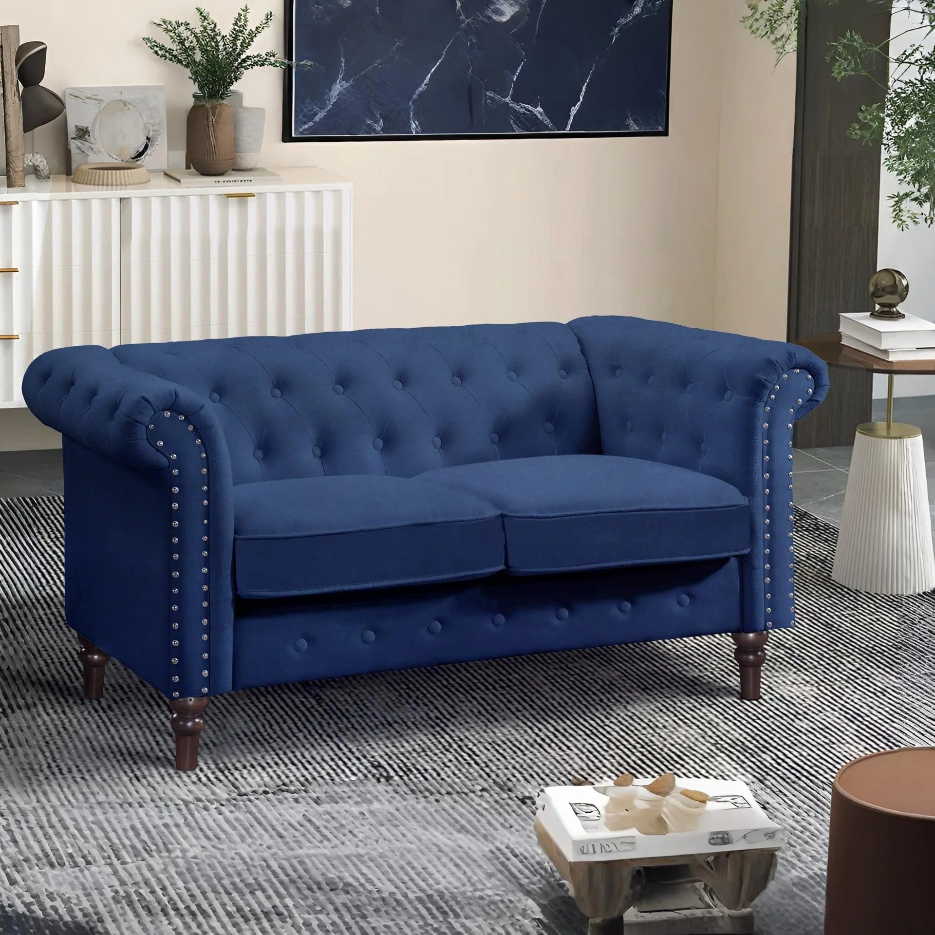 Chesley Velvet 2 Seater Sofa - Navy Blue