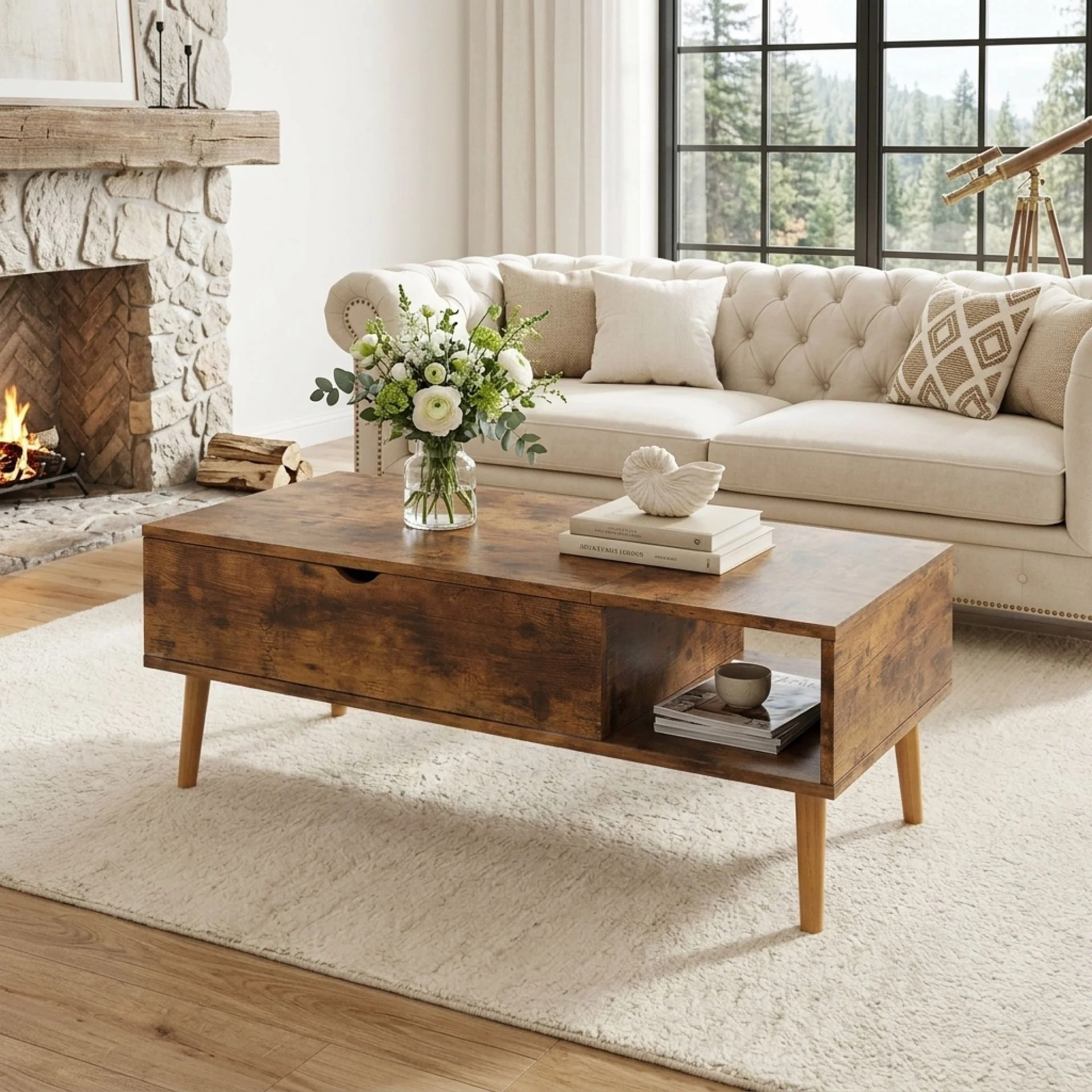 Chilwa Lift Top Coffee Table - Rustic Brown - Image 3