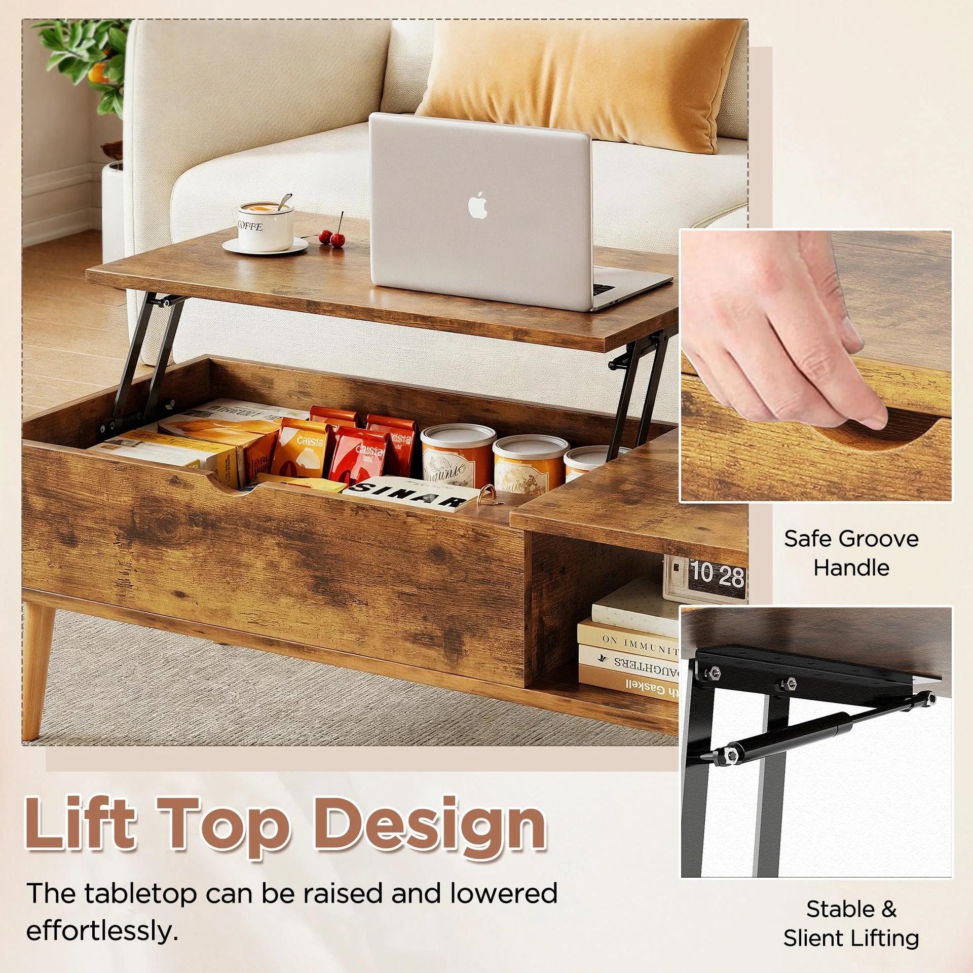 Chilwa Lift Top Coffee Table - Rustic Brown - Image 8