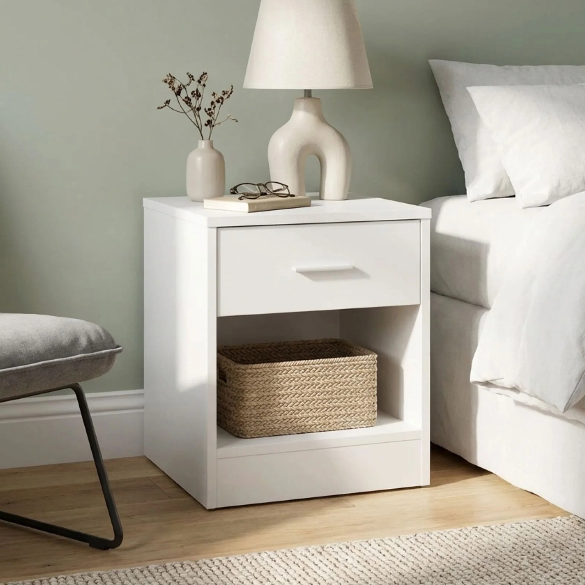 Clayton Bedside Table with 1 Drawer - White - Image 4