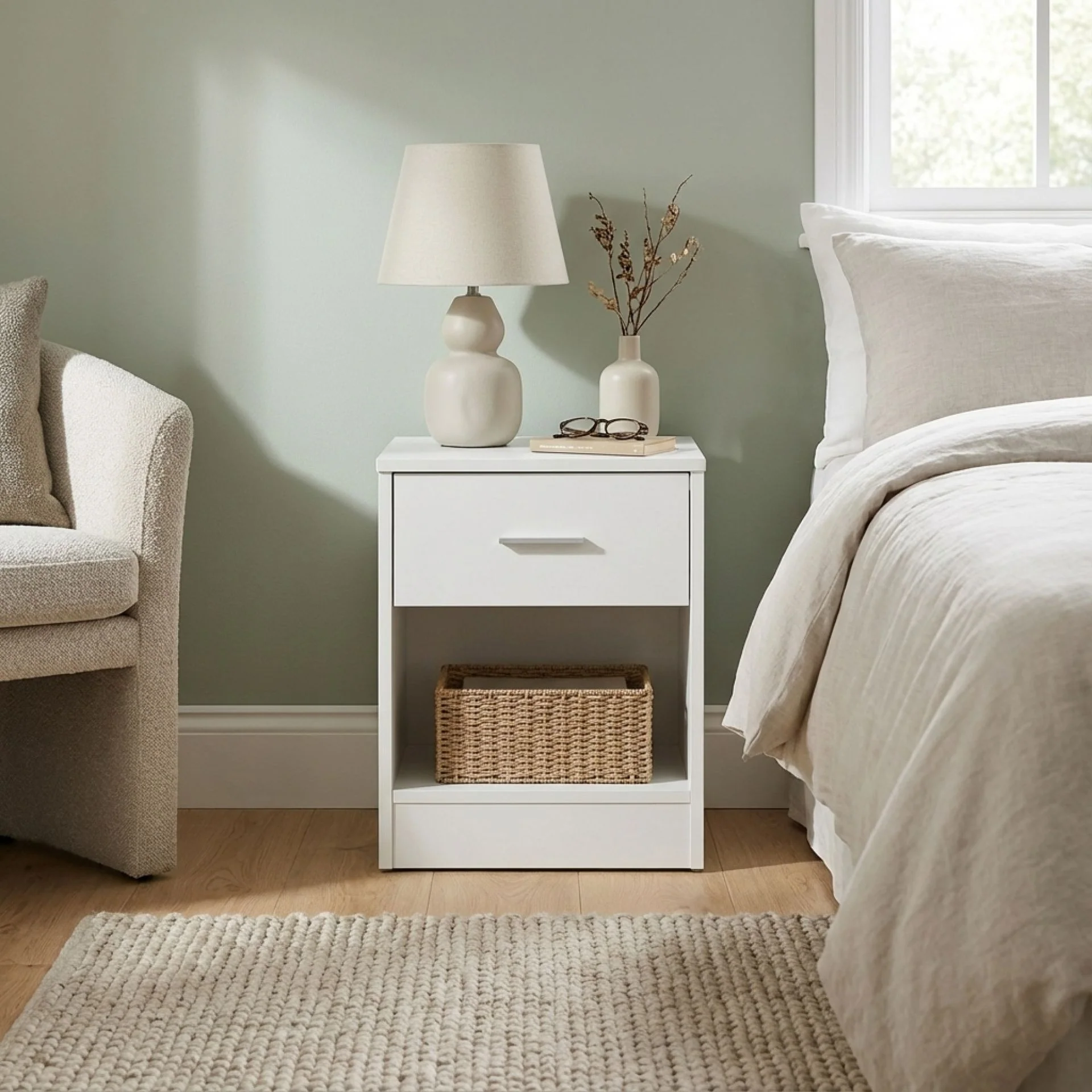 Clayton Bedside Table with 1 Drawer - White - Image 5