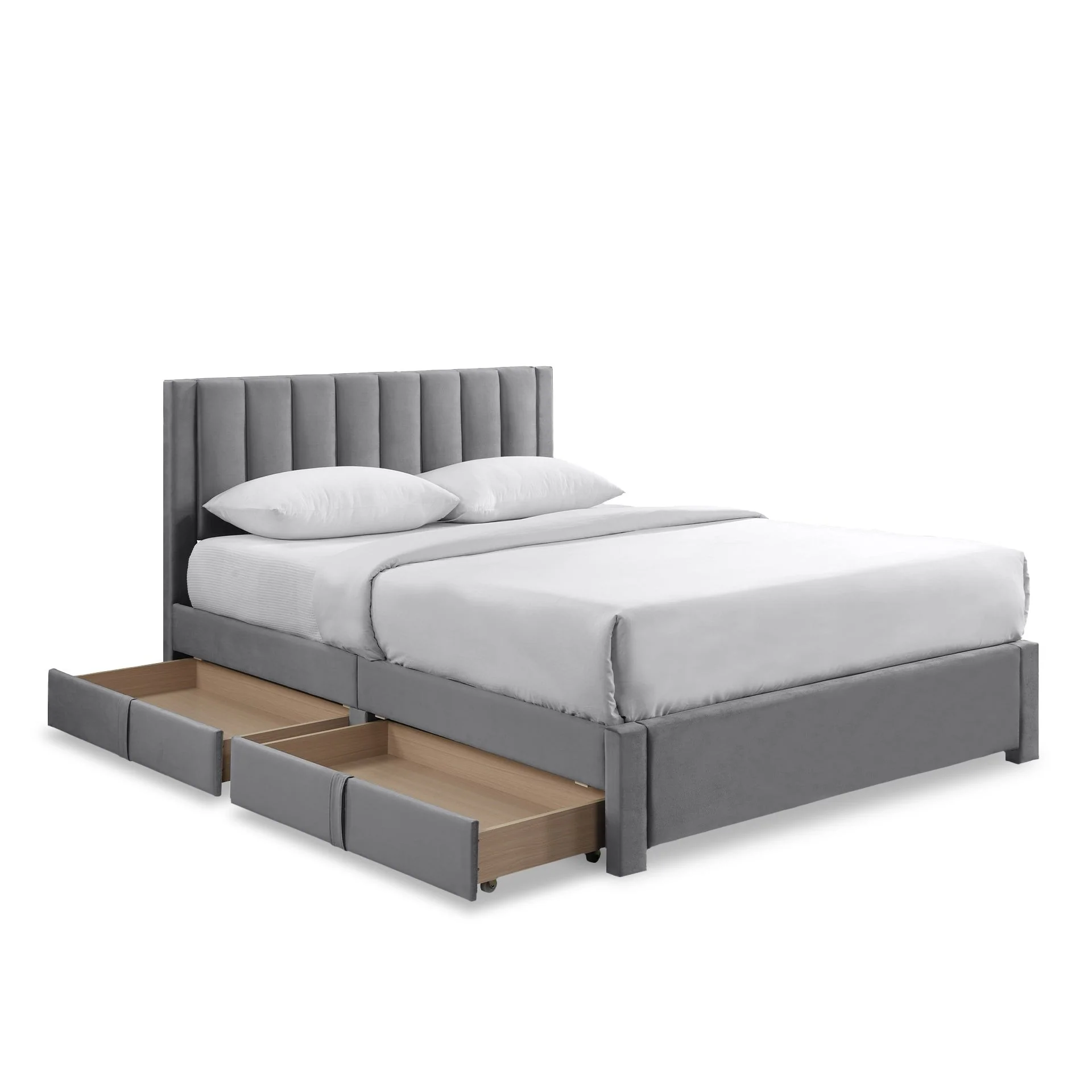 Columbia Velvet Queen Bed Frame with 4 Drawers - Grey - Image 8