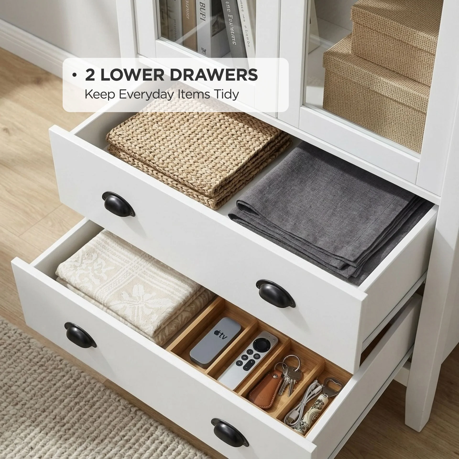 Congo Display Cabinet with 2 Drawer - White - Image 5