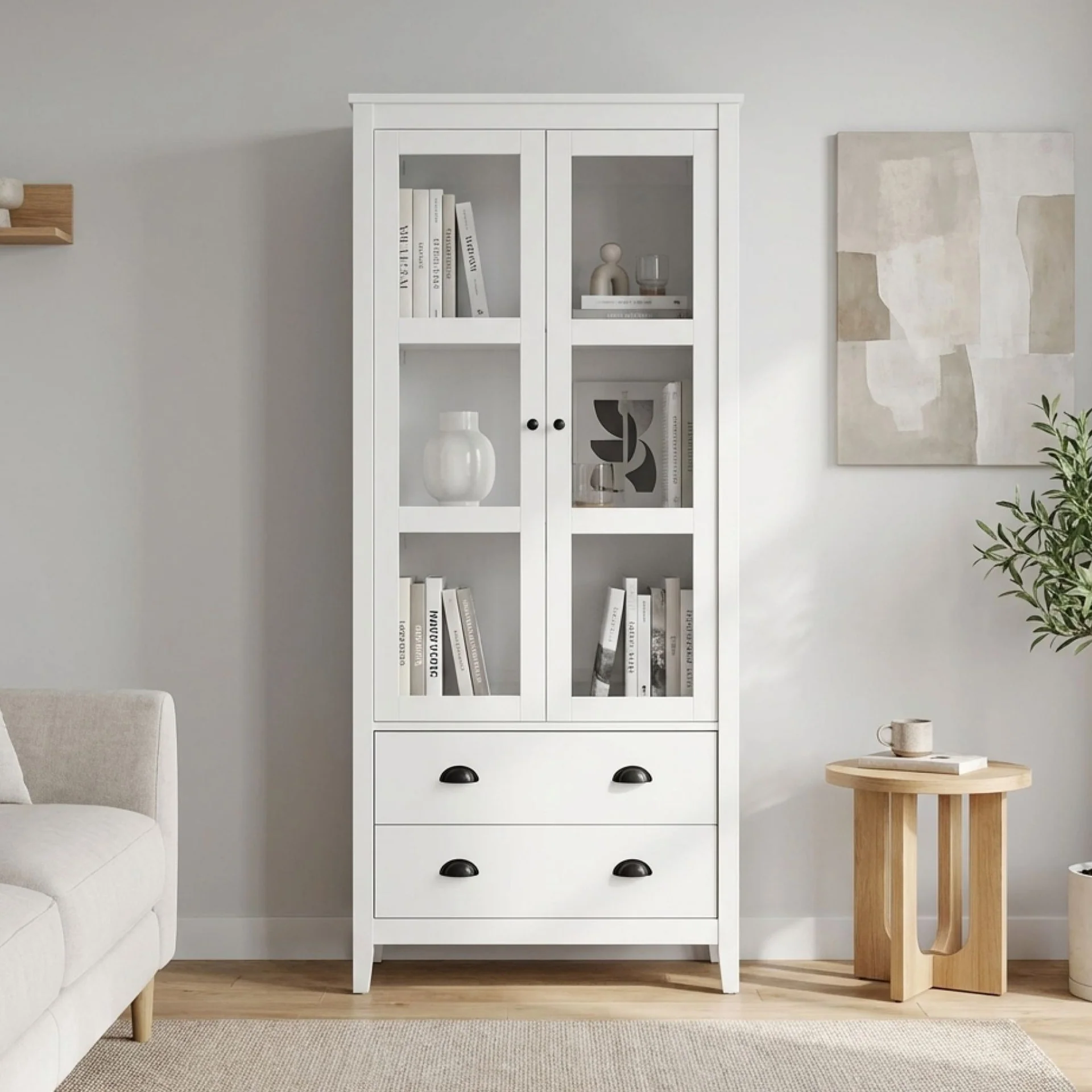 Congo Display Cabinet with 2 Drawer - White - Image 9