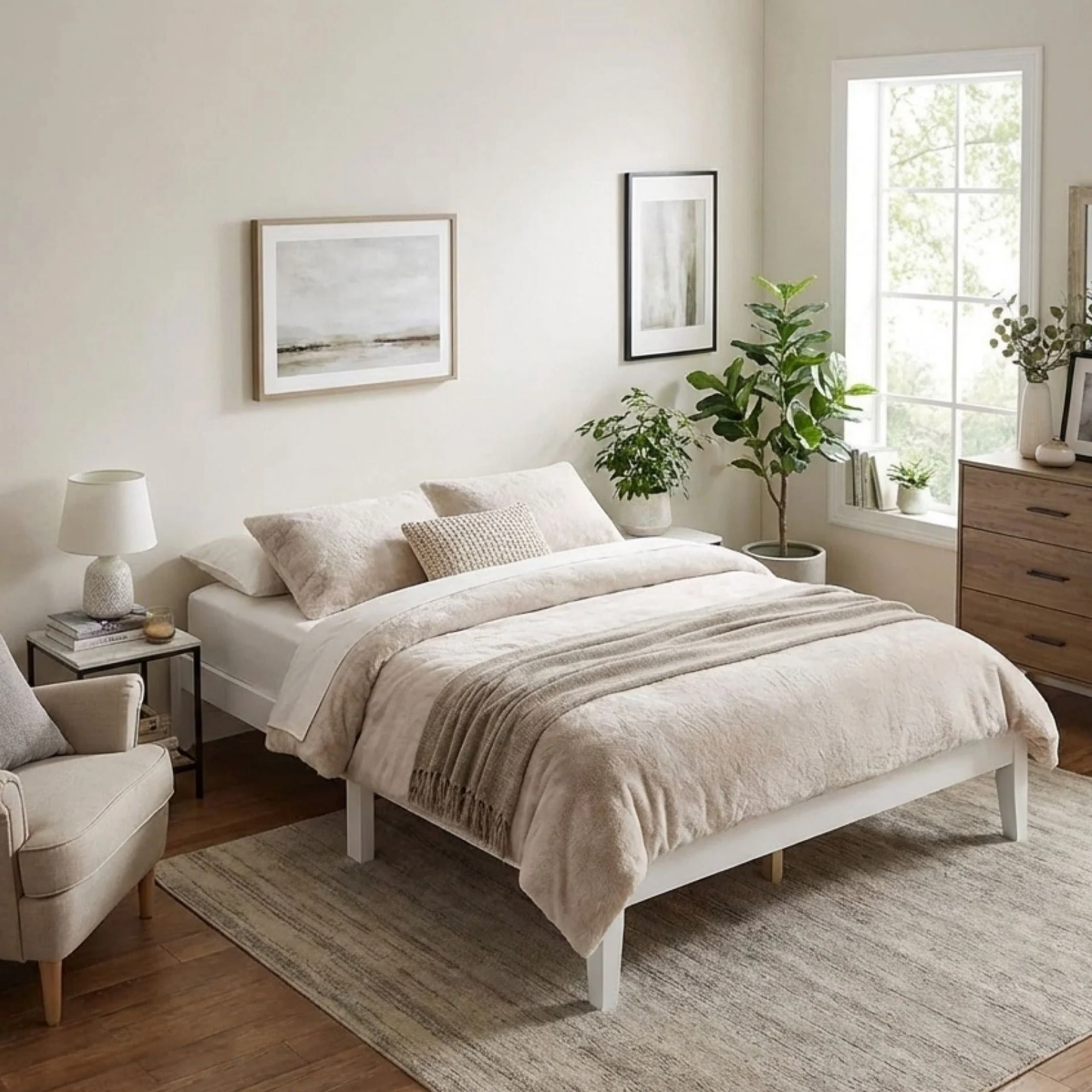 Conival Double Wooden Bed Frame - White - Image 3