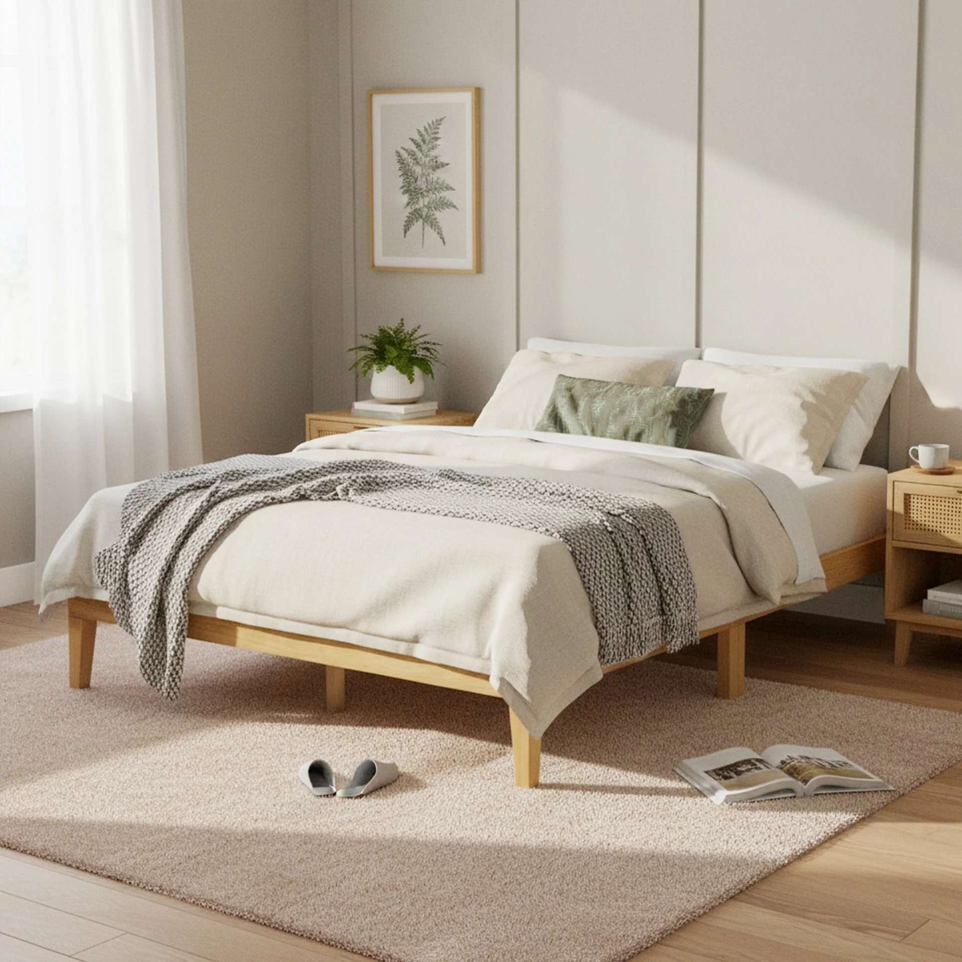 Conival Queen Wooden Bed Frame - Natural Oak