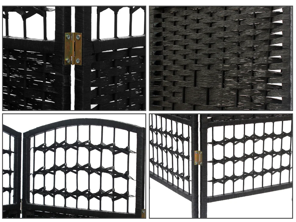 COONOOR 1.7M Rattan Room Divider Screen 6 Panels - BLACK - Image 6