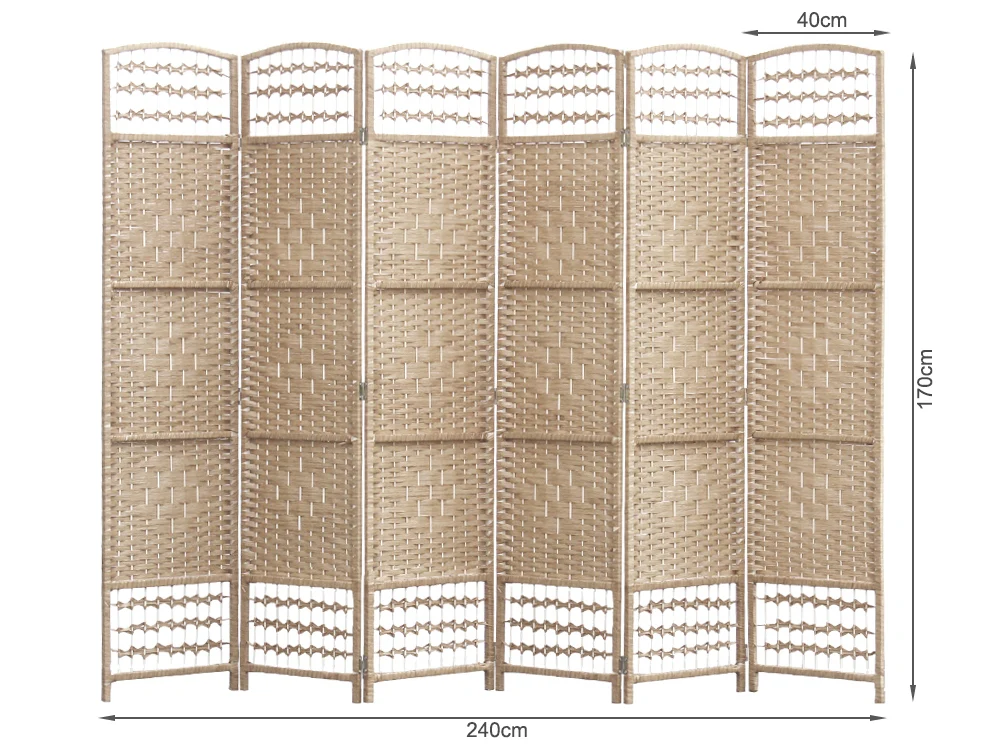 COONOOR 1.7M Rattan Room Divider Screen 6 Panels - NATURAL - Image 7