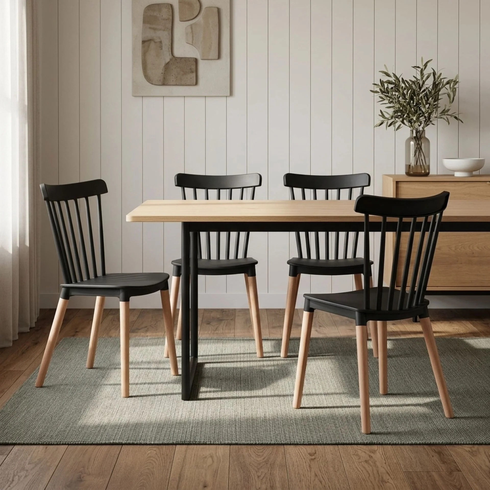 Cooper Dining Chair - Set of 4 - Black + Oak - Image 4