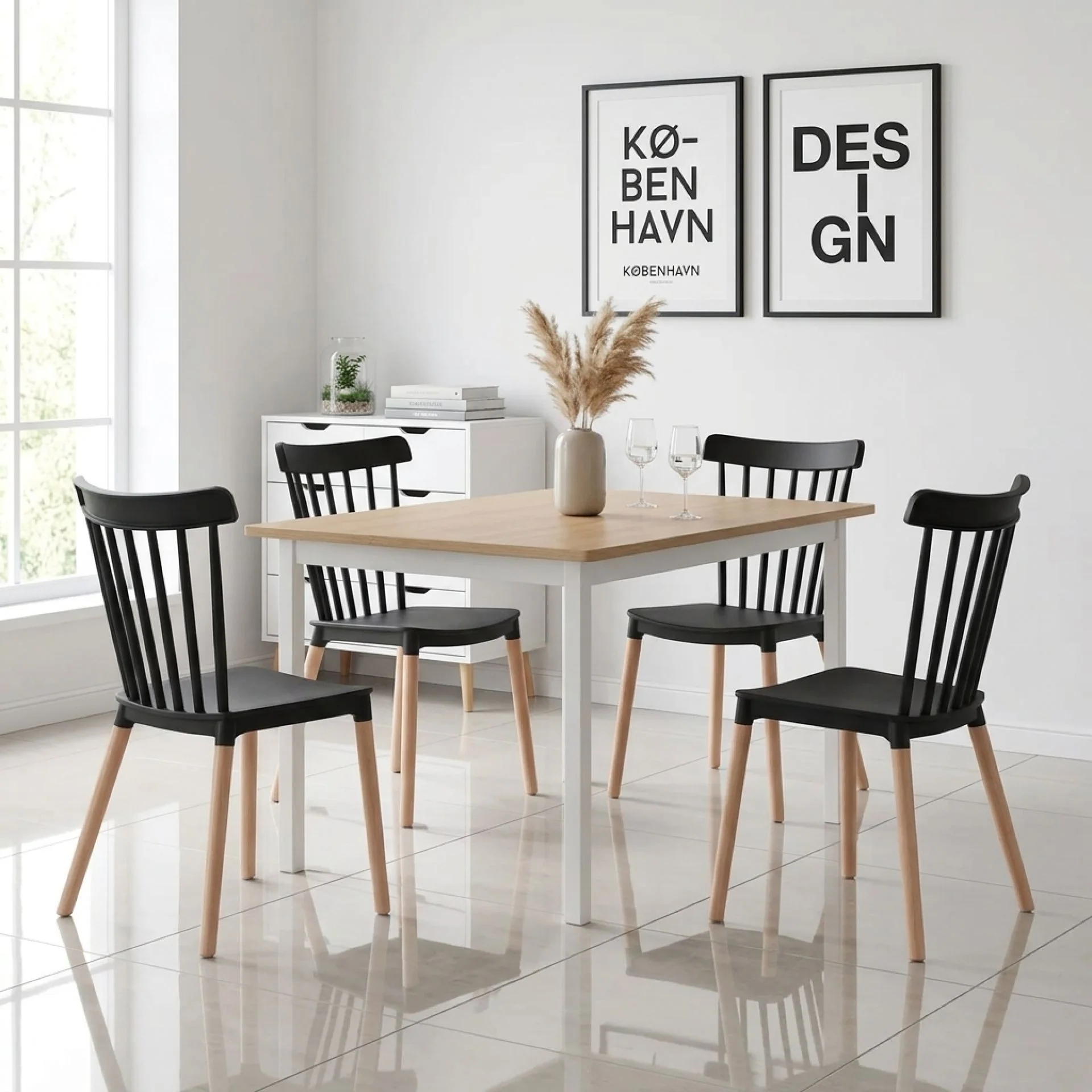 Cooper Dining Chair - Set of 4 - Black + Oak - Image 5