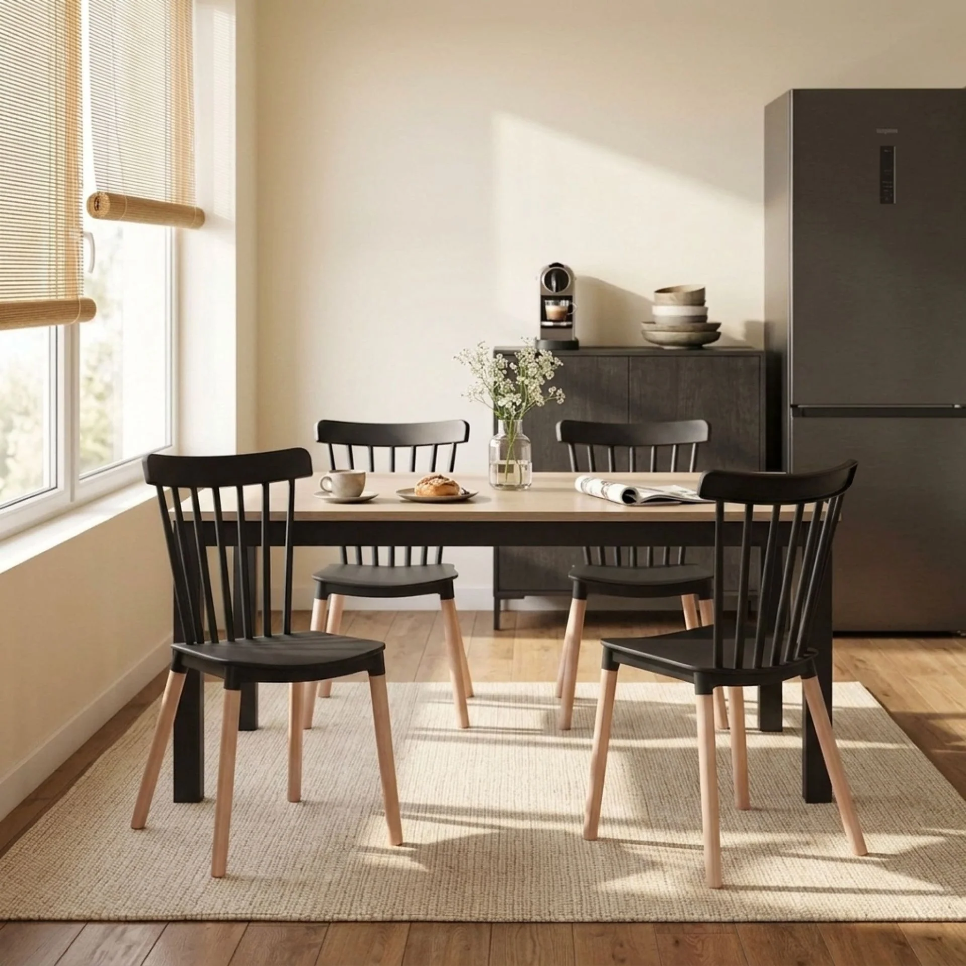 Cooper Dining Chair - Set of 4 - Black + Oak - Image 8
