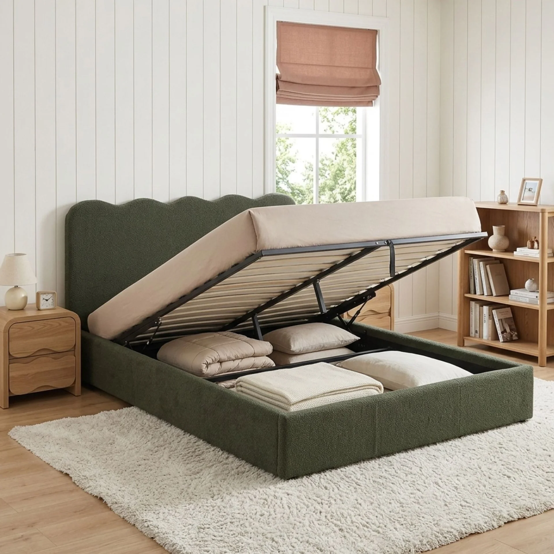 Cove Queen Gas Lift Bed Frame - Dark Green