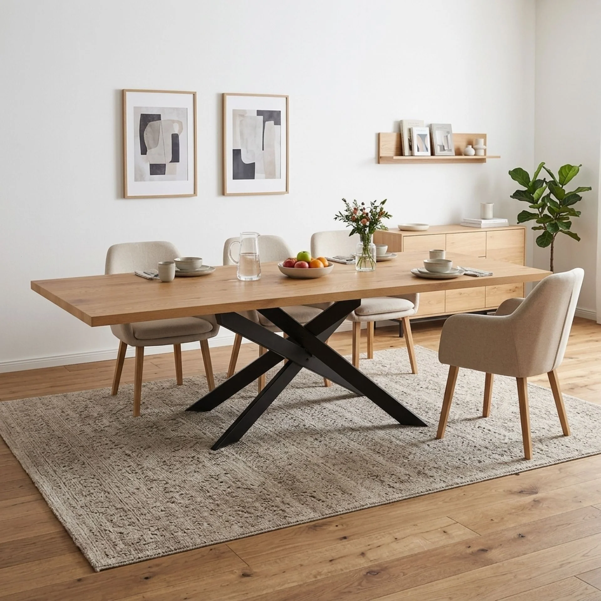 Croscen Rectangle Dining Table 240x95cm - Oak - Image 3