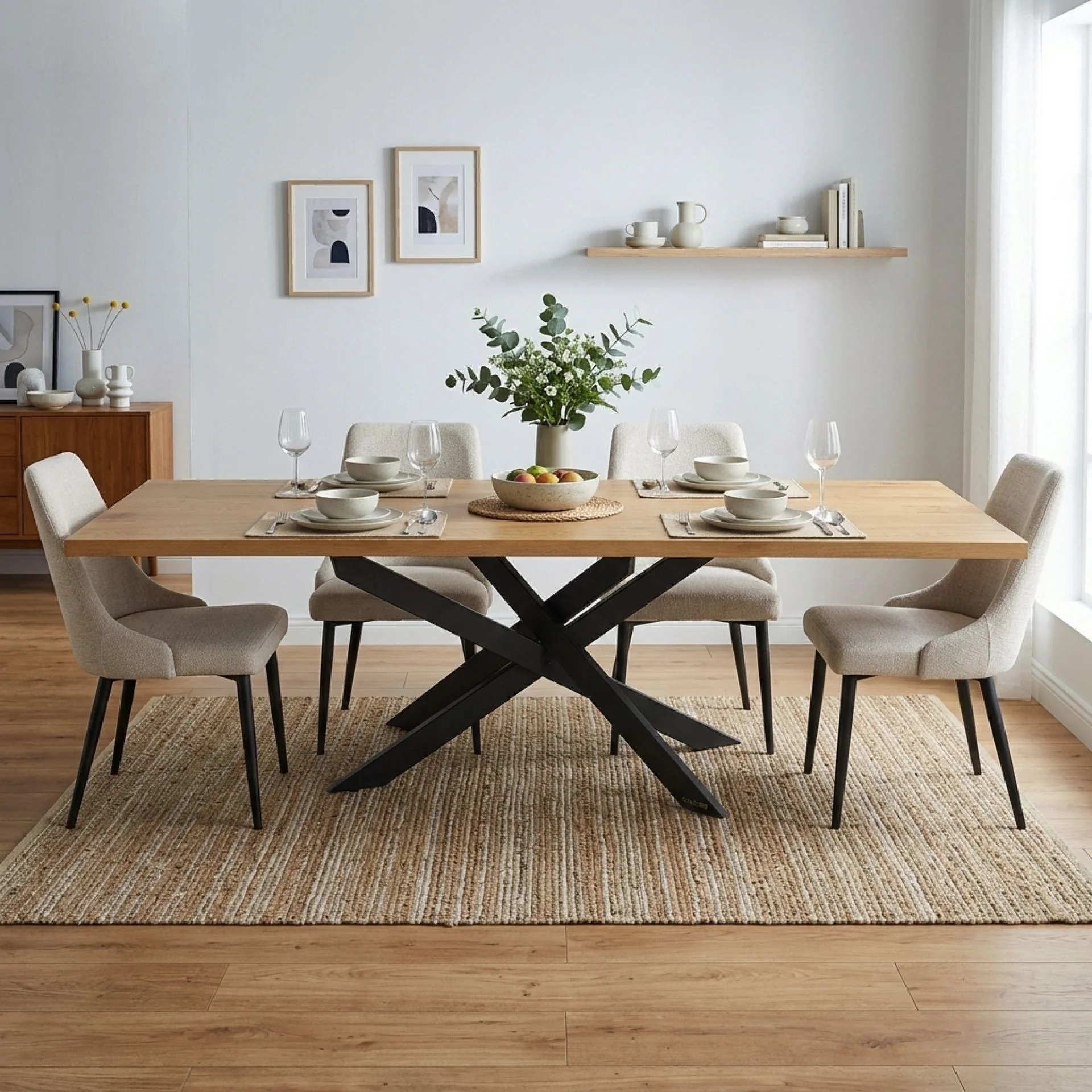 Croscen Rectangle Dining Table 240x95cm - Oak - Image 5