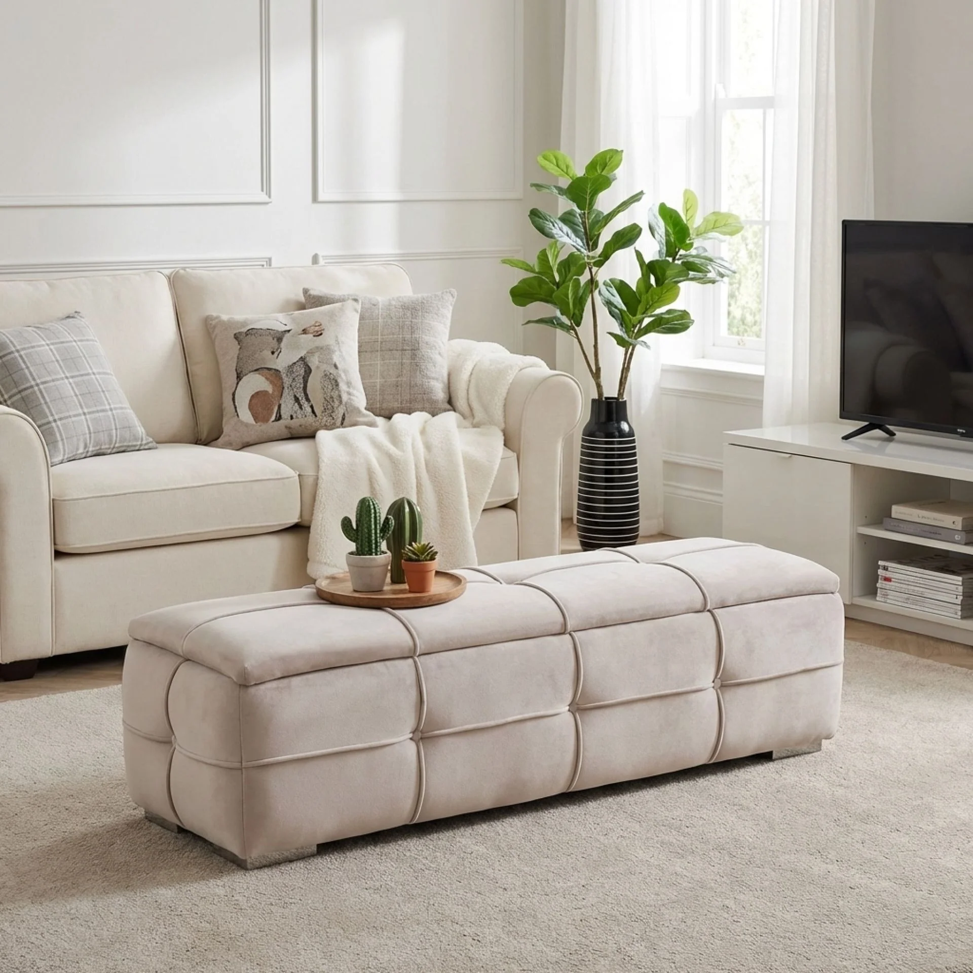 CUKOOS Velvet Ottoman with Storage - CHAMPAGNE