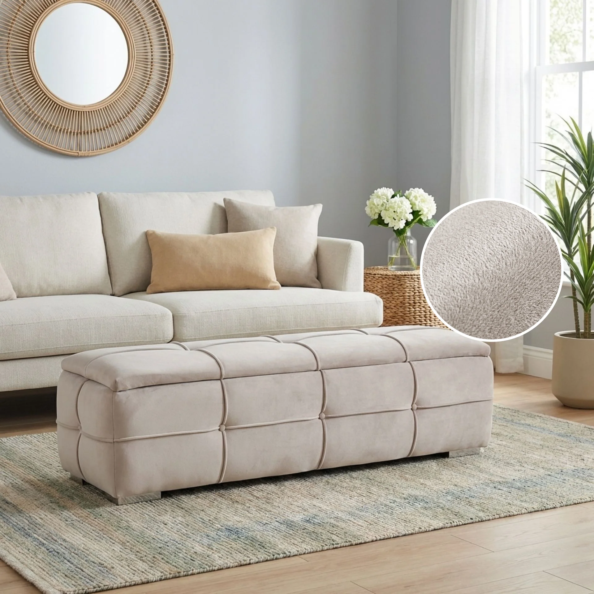 CUKOOS Velvet Ottoman with Storage - CHAMPAGNE - Image 2