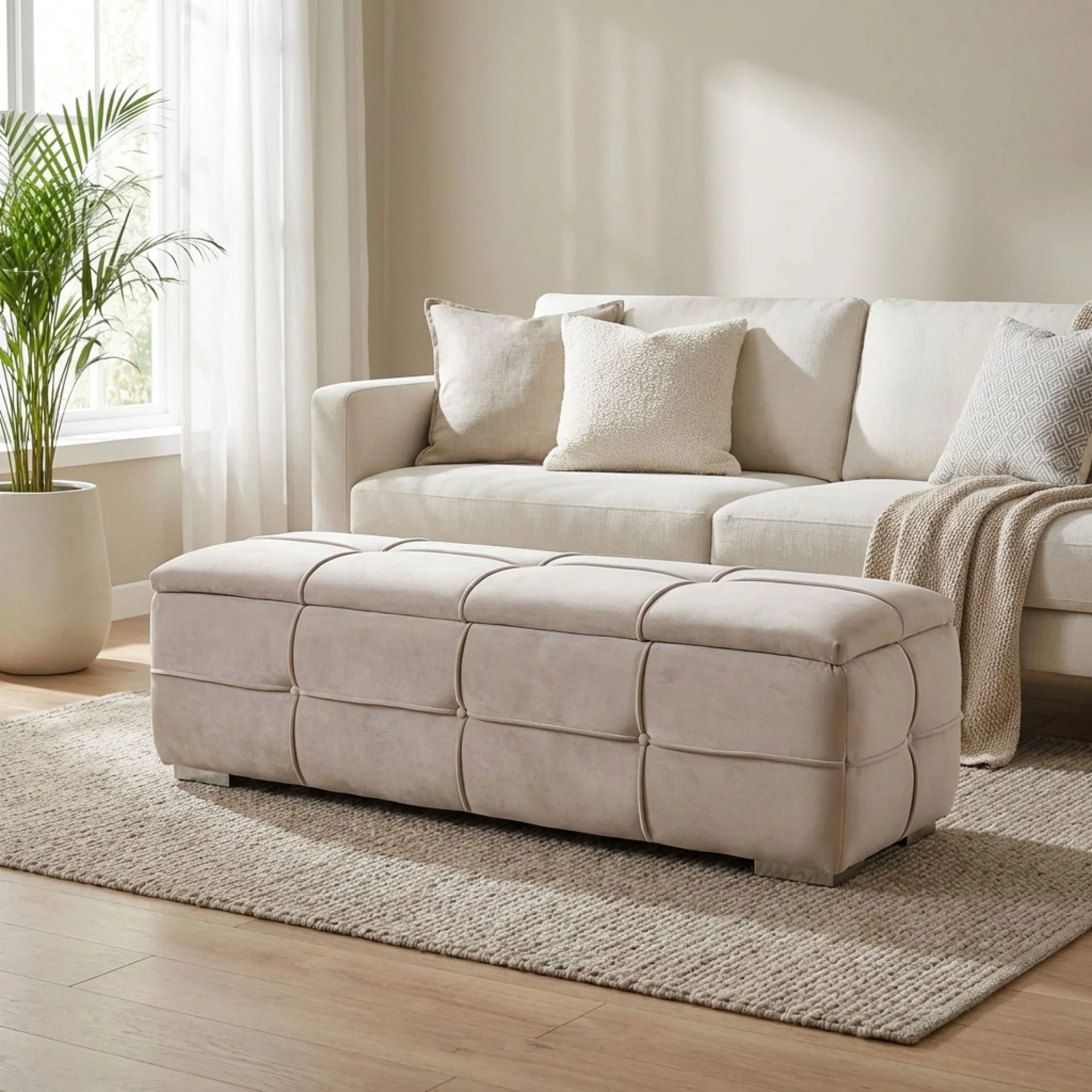 CUKOOS Velvet Ottoman with Storage - CHAMPAGNE - Image 3