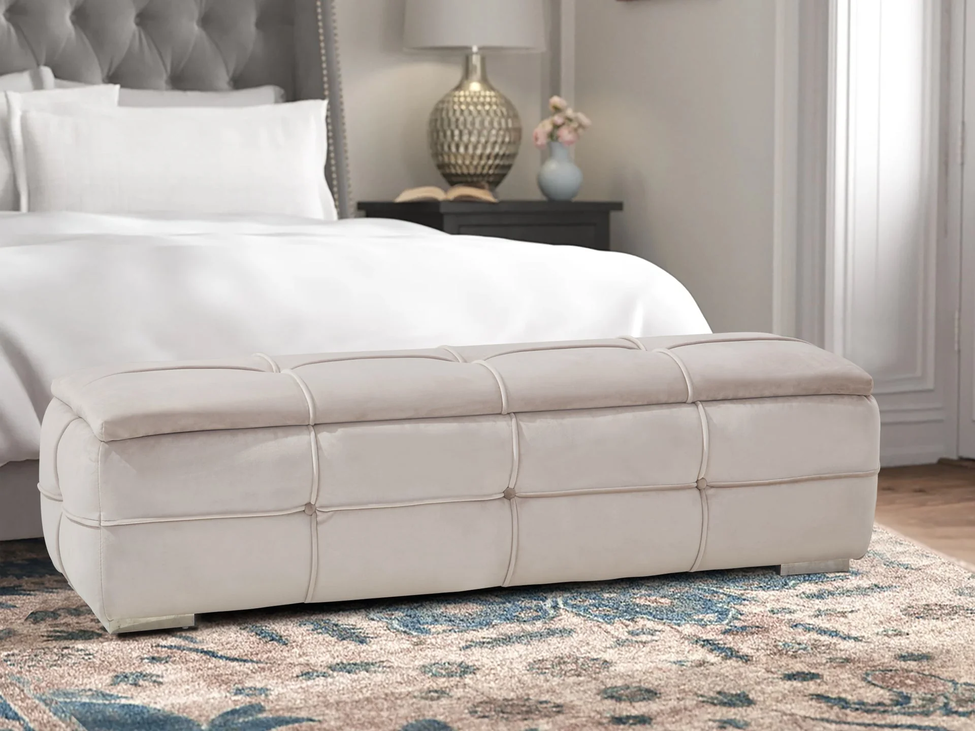 CUKOOS Velvet Ottoman with Storage - CHAMPAGNE - Image 5