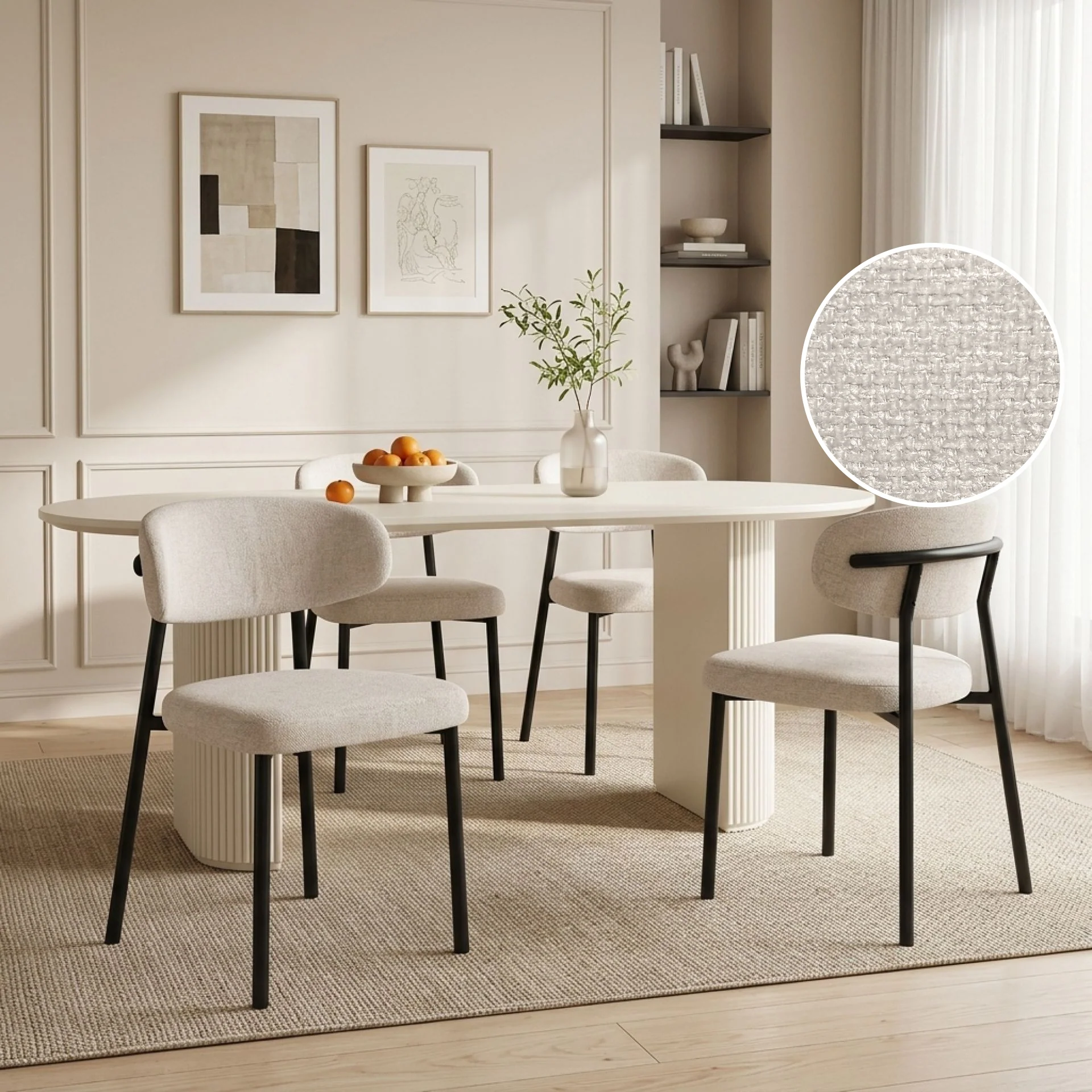 Curvano Fabric Dining Chair Set Of 4 - Beige - Image 2
