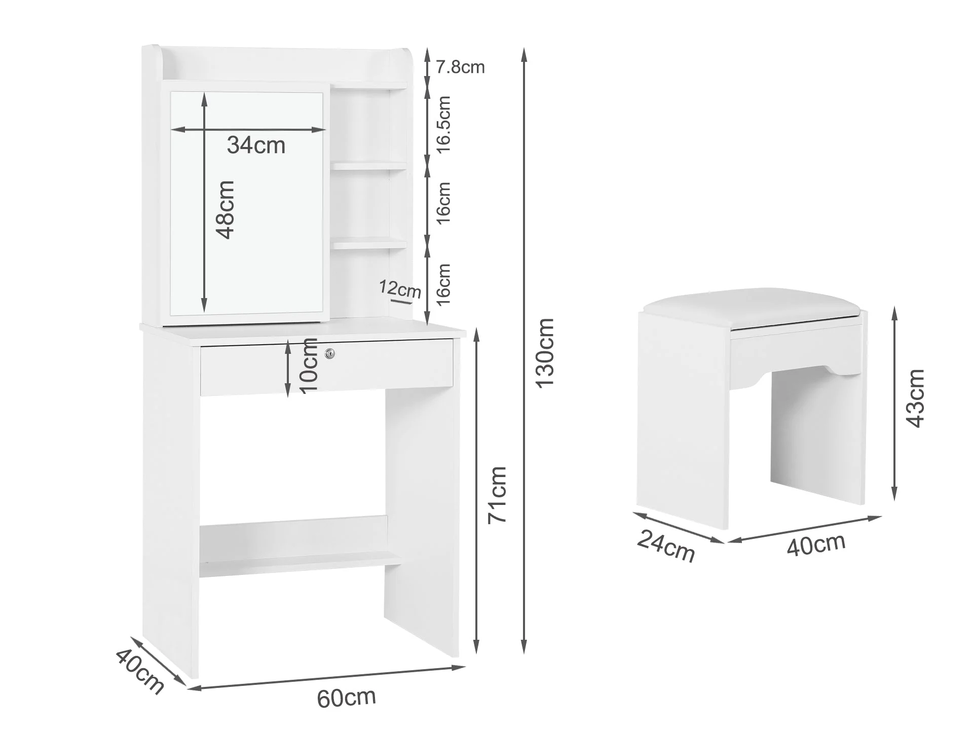 Cyclamen Dressing Table with Drawers Set 2pcs - White - Image 15