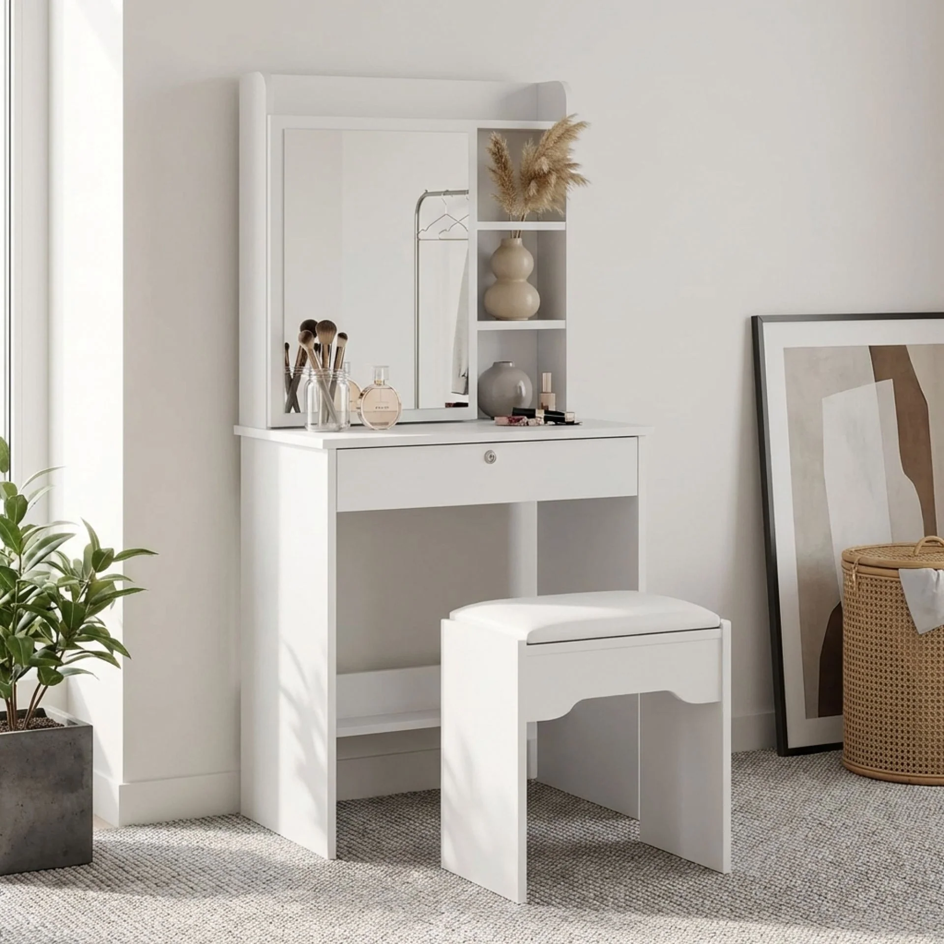 Cyclamen Dressing Table with Drawers Set 2pcs - White - Image 3
