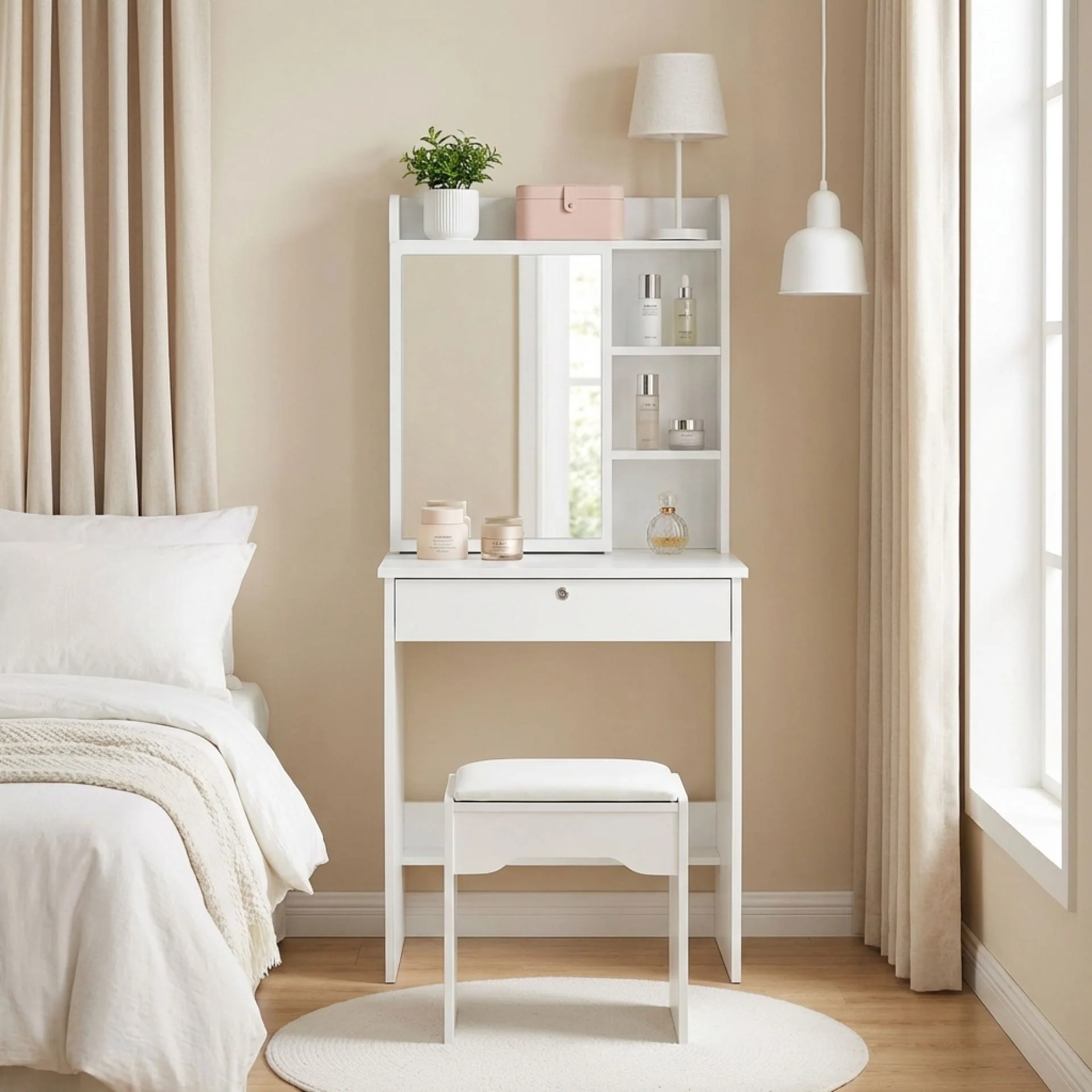 Cyclamen Dressing Table with Drawers Set 2pcs - White - Image 6