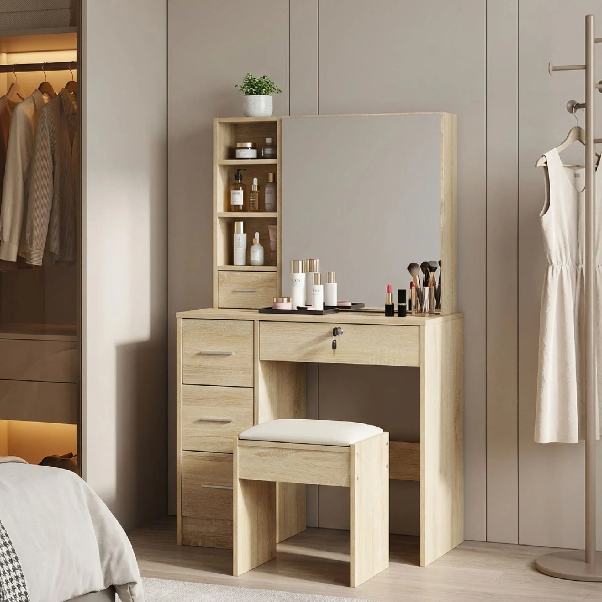 Carnation Dressing Table with Drawers Set - Oak - Image 11