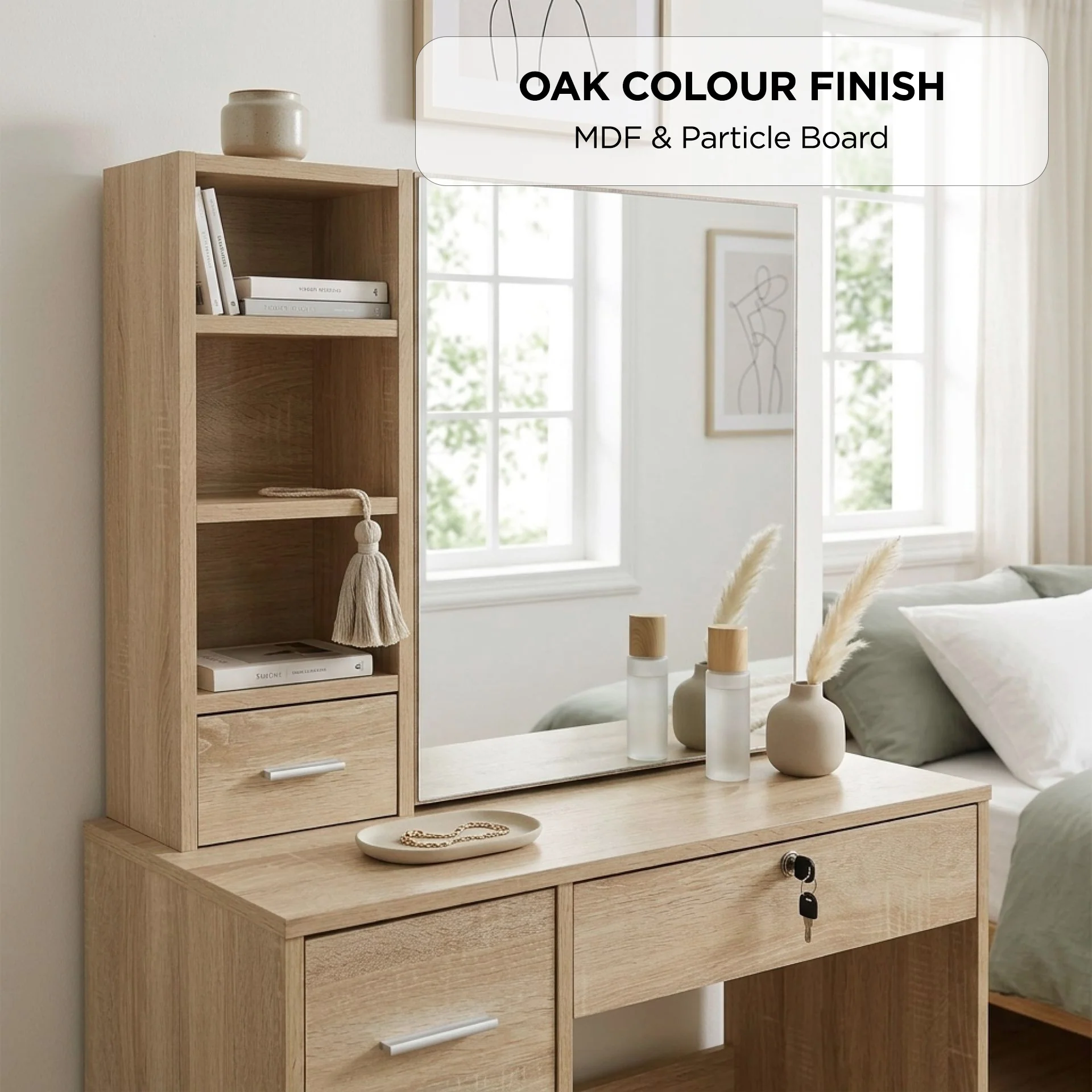 Carnation Dressing Table with Drawers Set - Oak - Image 5