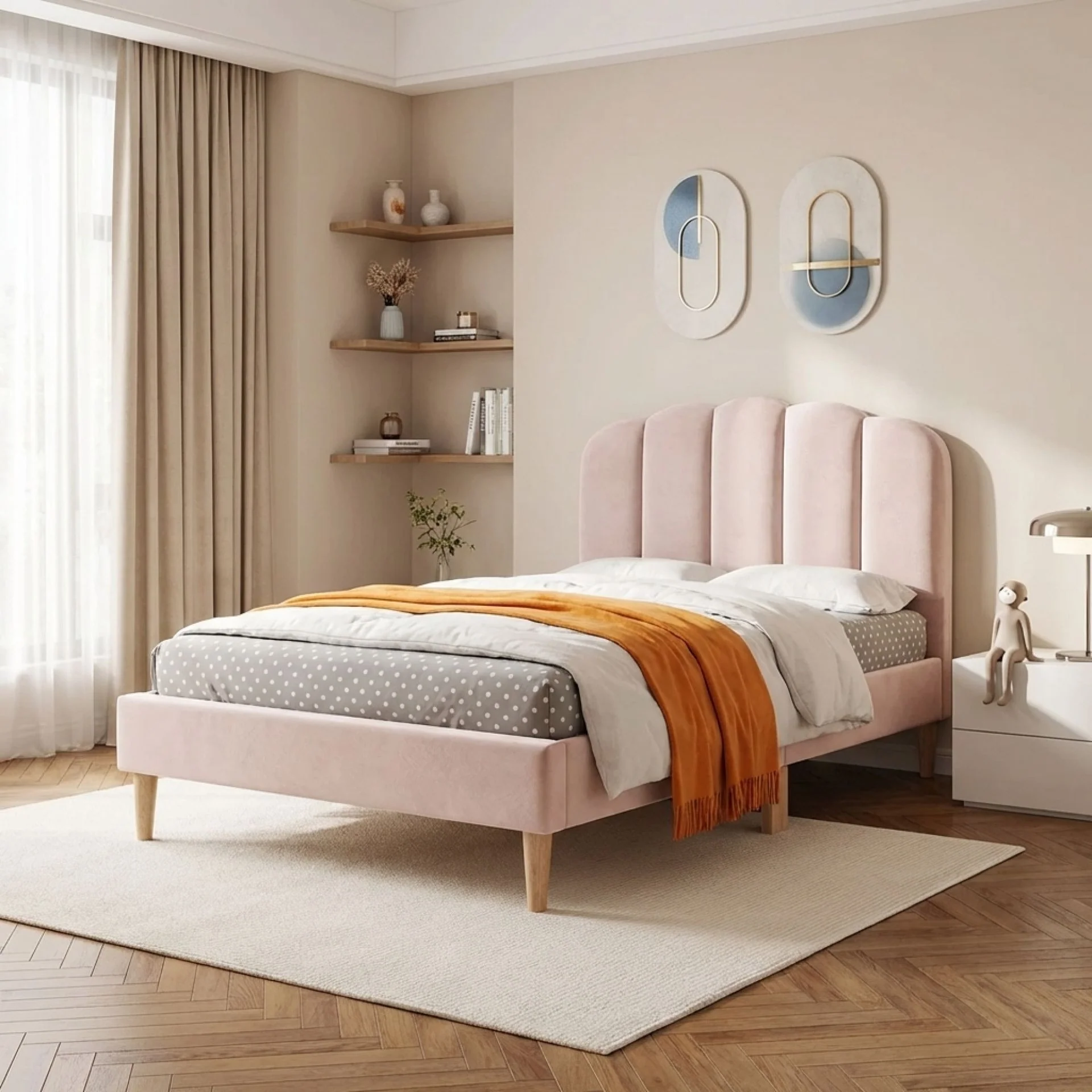Daisy Velvet Single Bed Frame - Champagne Pink - Image 6
