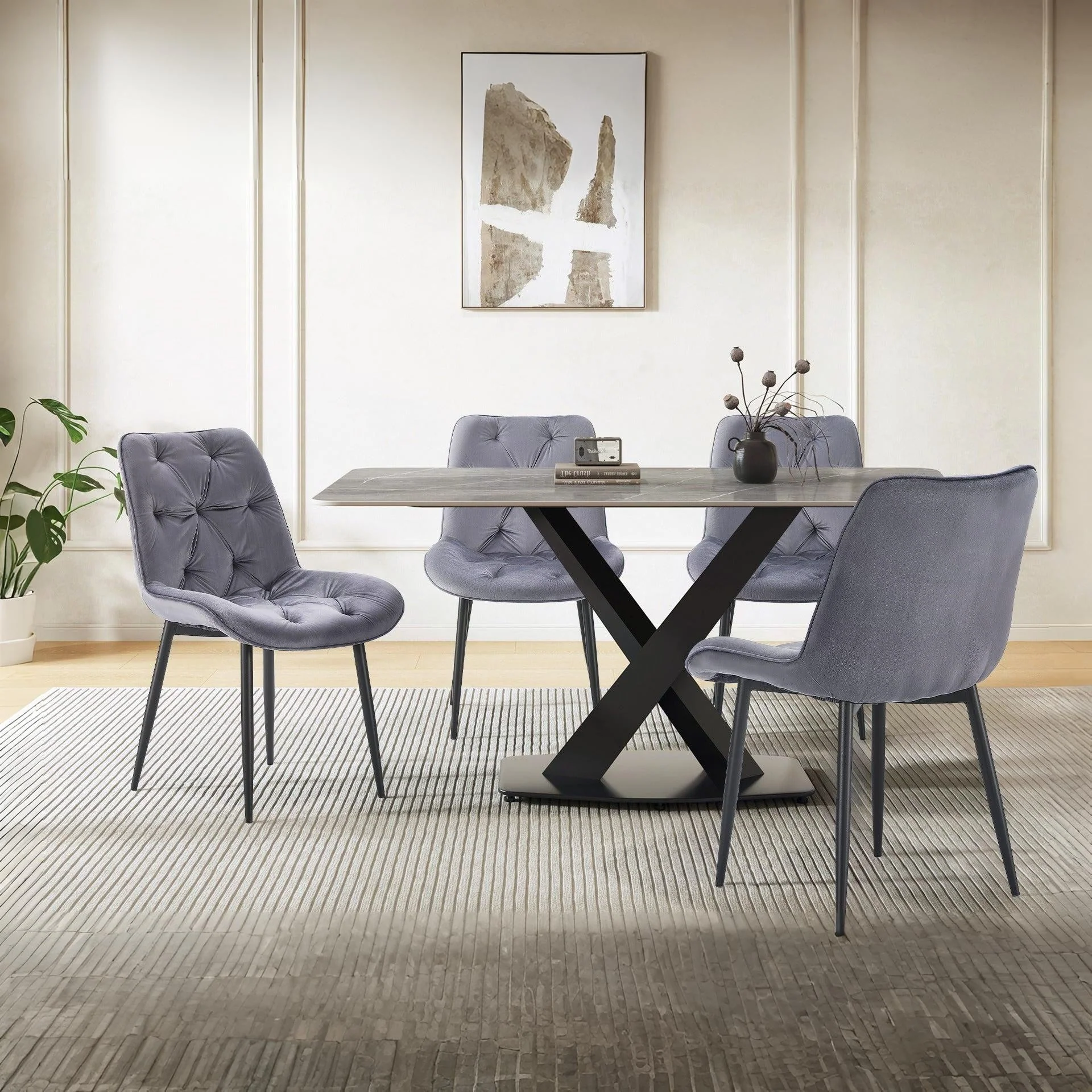 Dallas Dining Chair - Set of 4 - Dark Grey + Black - Image 2