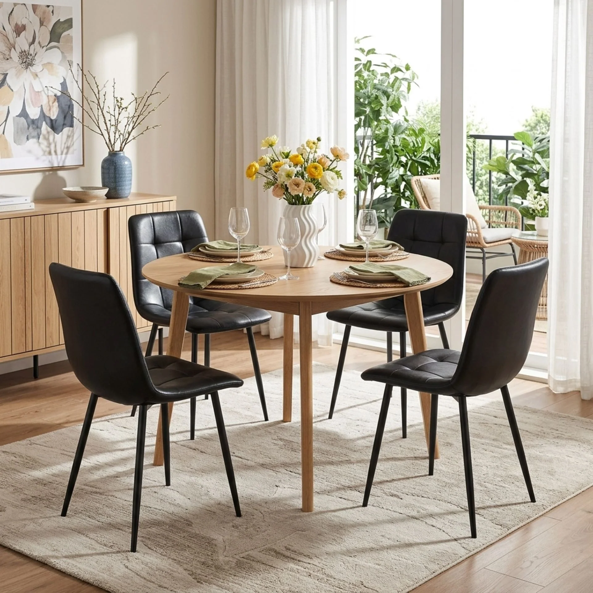 David PU Leather Dining Chair - Set of 4 - Black - Image 4