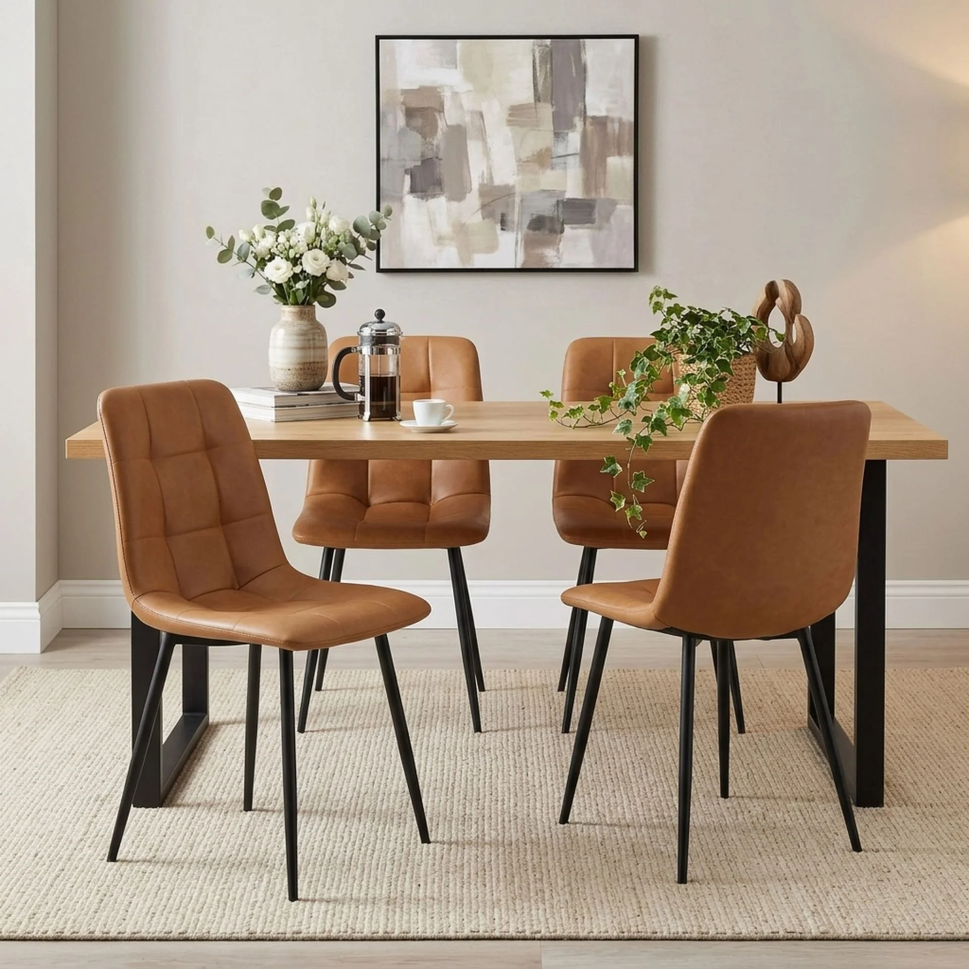 David PU Leather Dining Chair - Set of 4 - Orange - Image 3