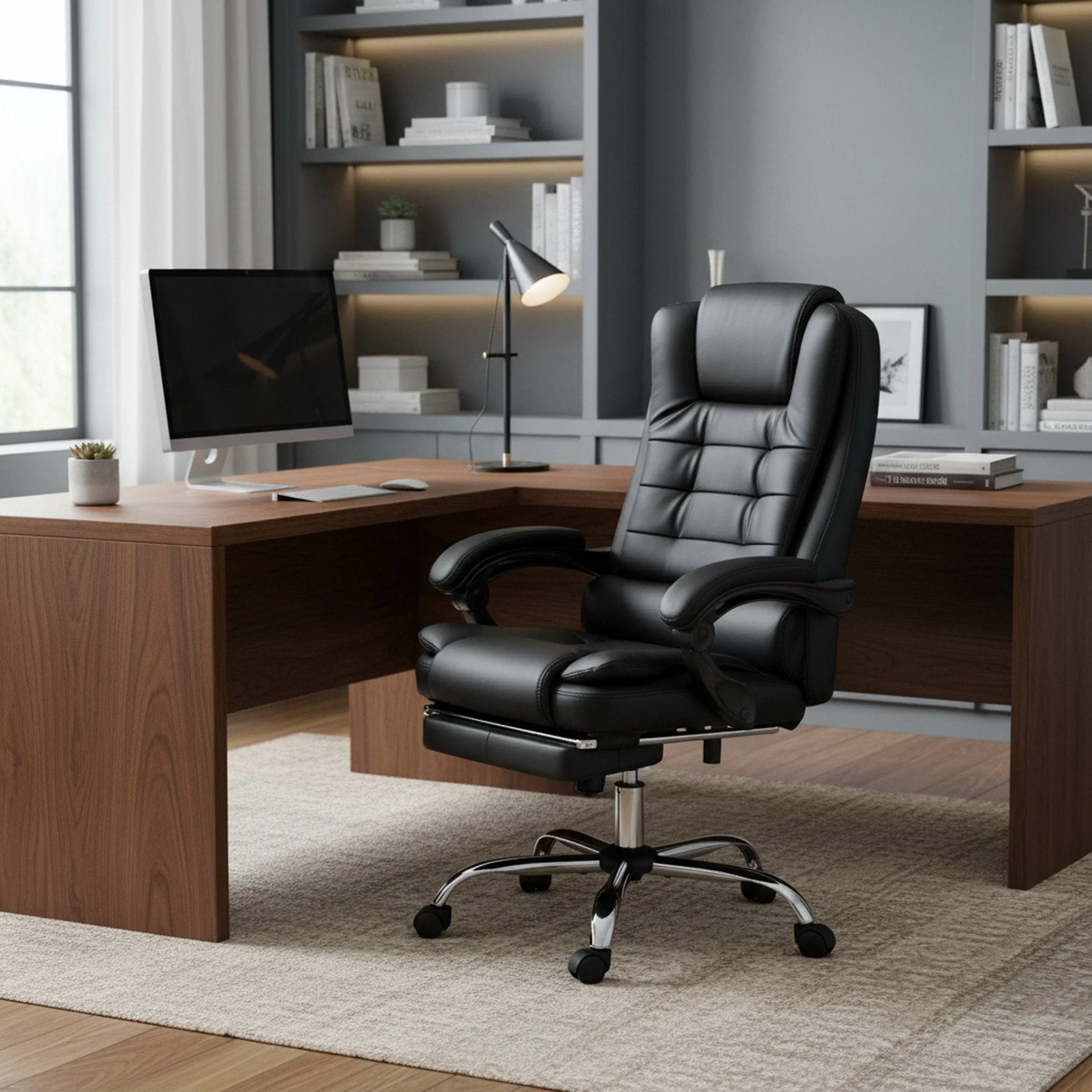 Dois Office Chair with Footrest - Black - Image 2