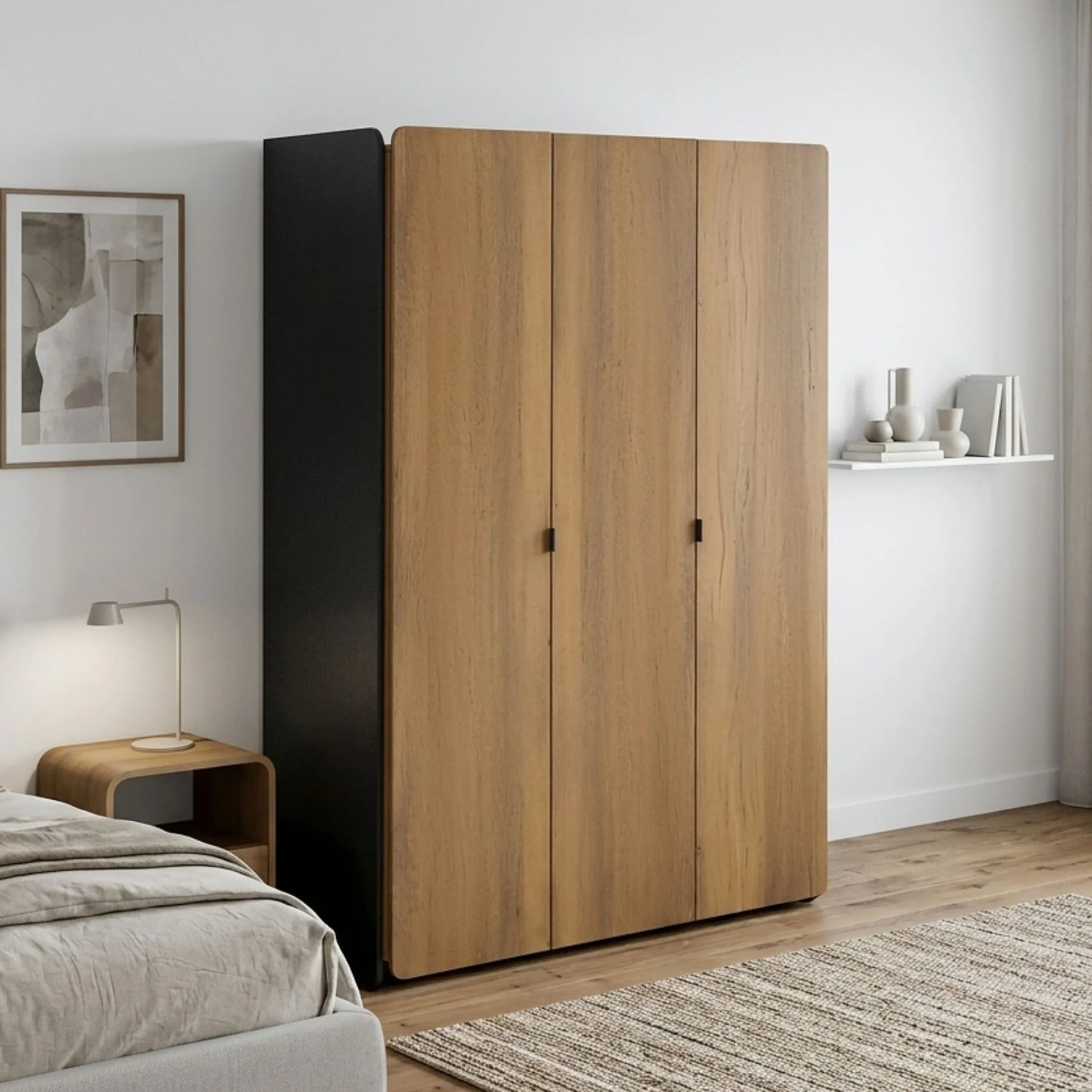 Dorian 3 Door Wardrobe - Walnut + Black - Image 4