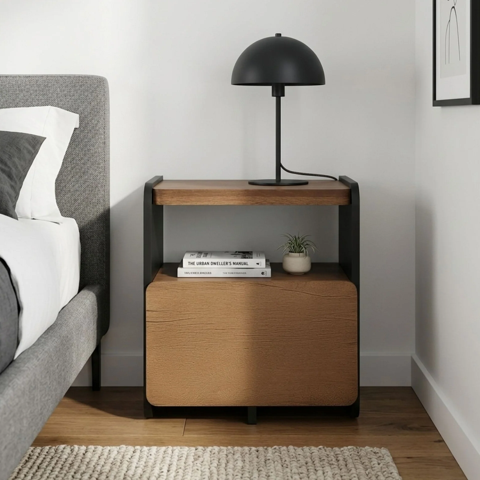 Dorian Bedside Table - Walnut + Black - Image 3