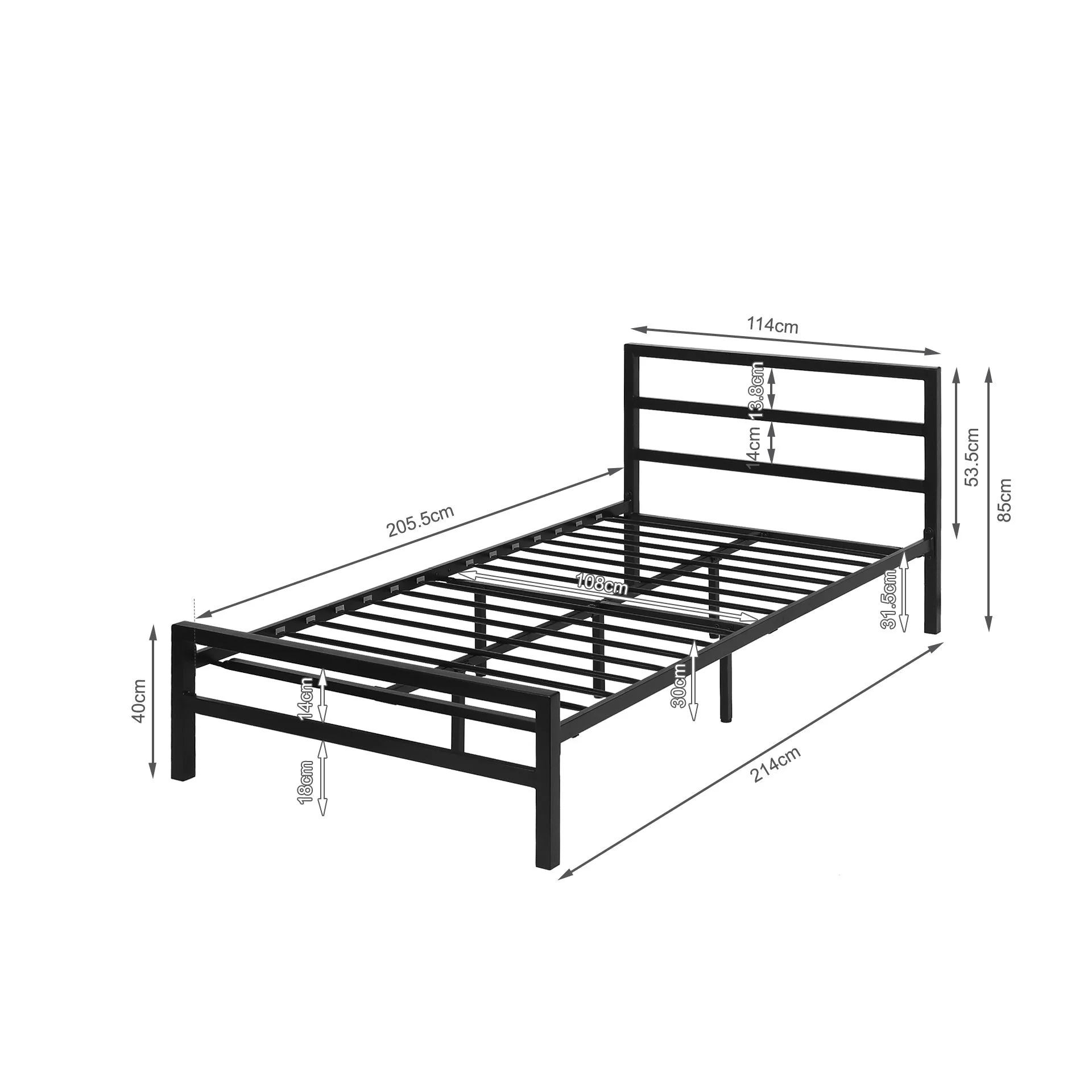 Dowe King Single Metal Bed Frame - Black - Image 4