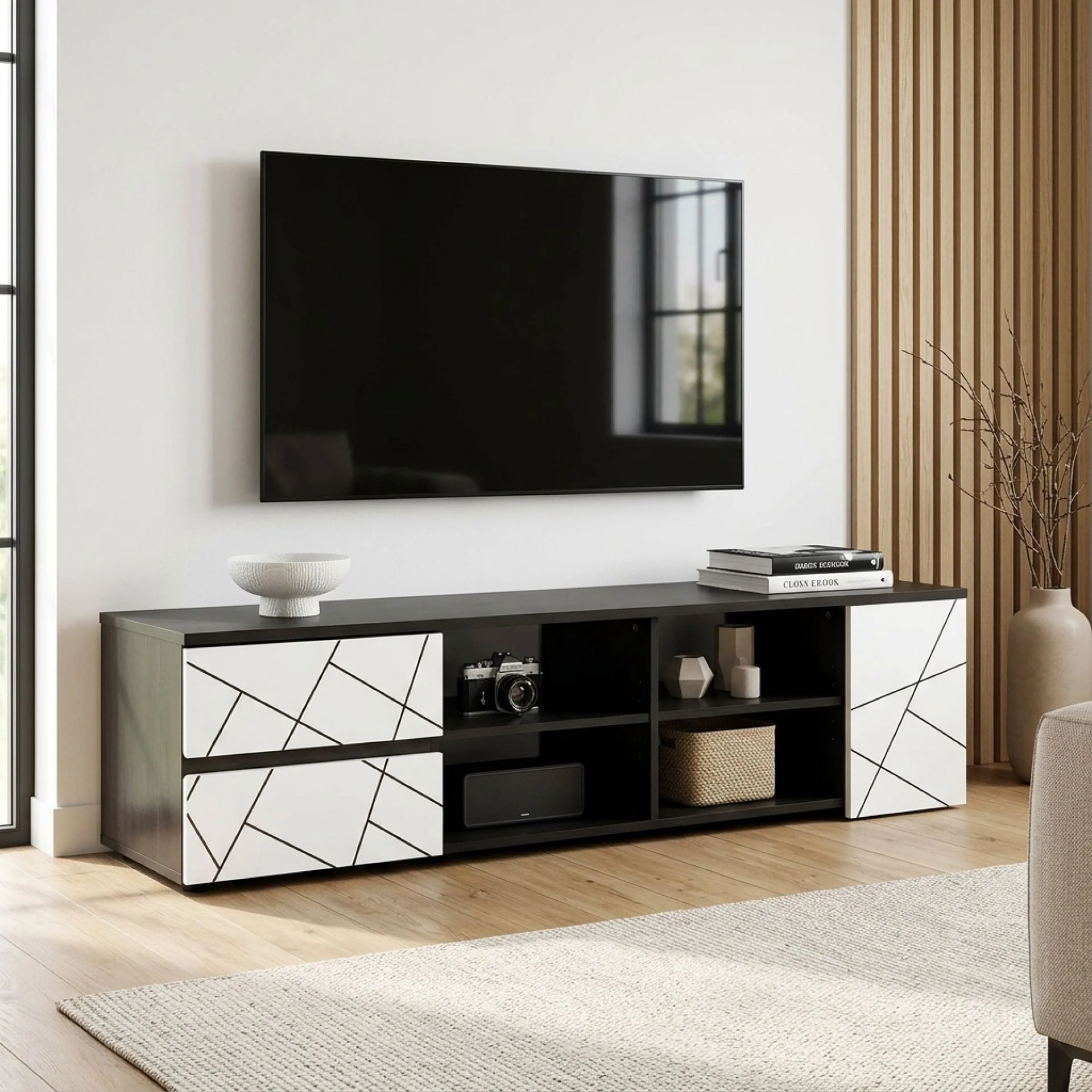 Dustin 1.5m Entertainment Unit - Oak Grey + White